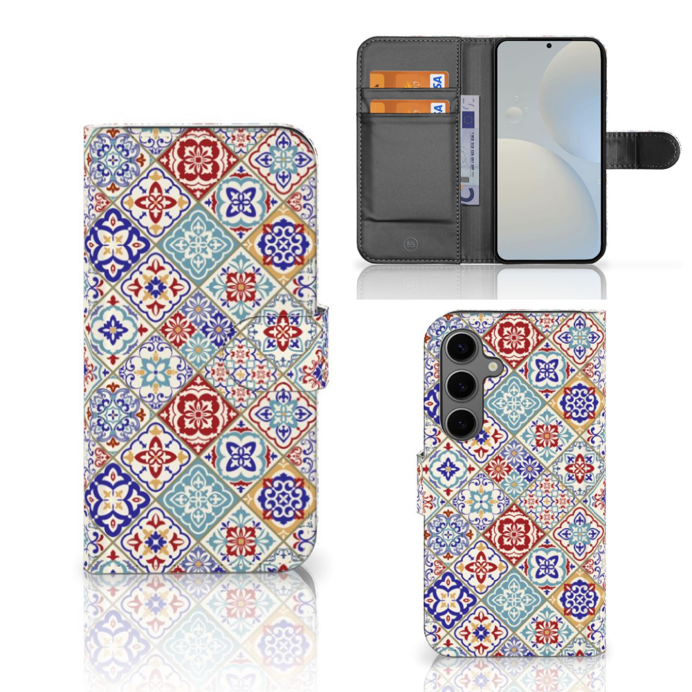 Samsung Galaxy S25 Bookcase Tiles Color boekcase tegels voorzijde zijaanzicht