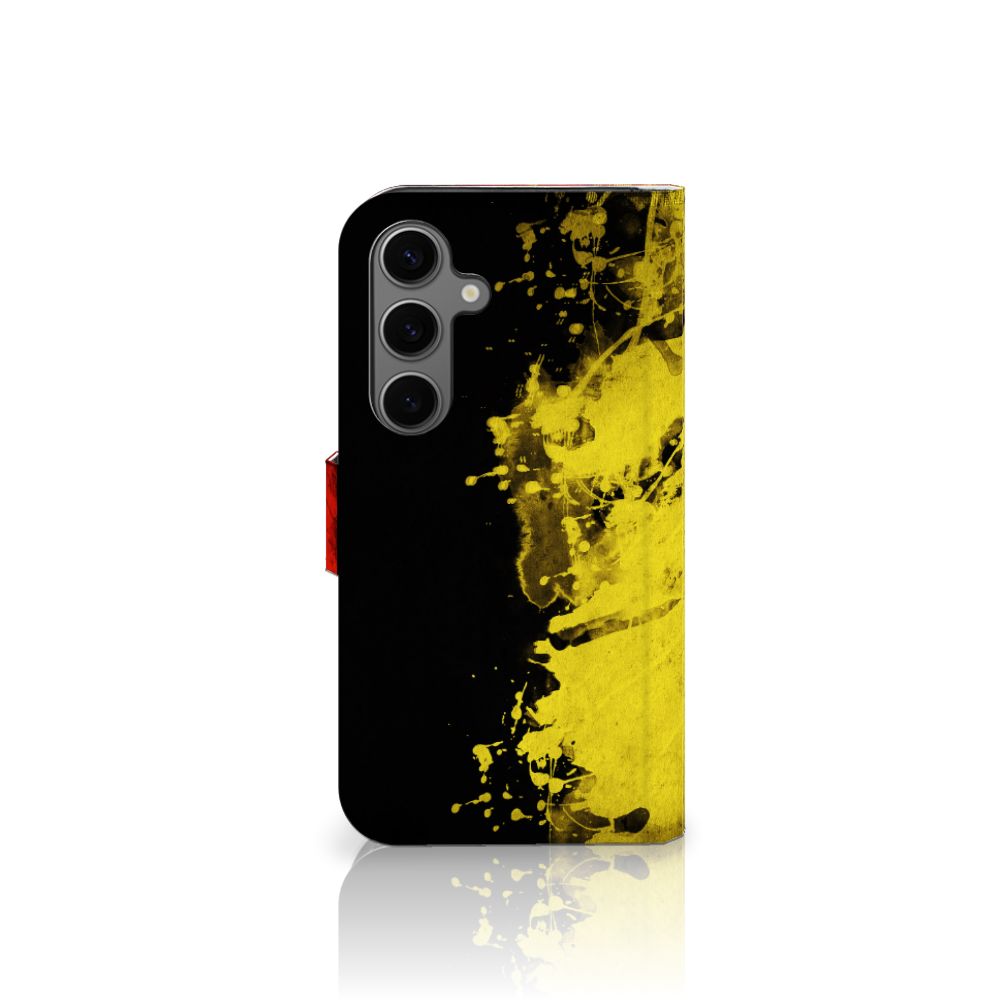 Samsung Galaxy S25 Bookstyle Case België design splatter zwart geel aanzicht