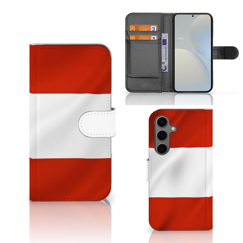 Samsung Galaxy S25 Bookstyle Case Oostenrijk bookstyle vlaggen design voorkant achterkant