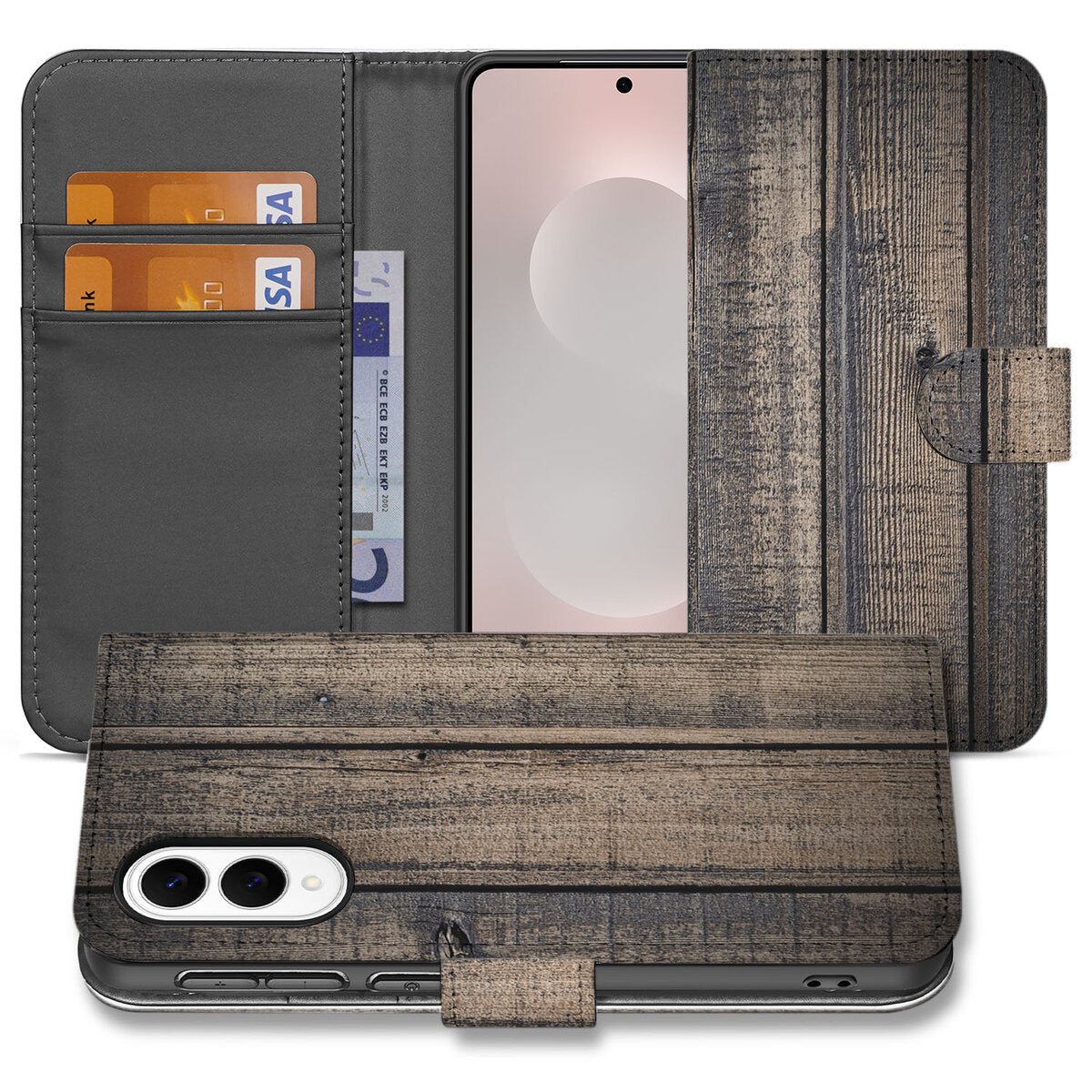 Samsung Galaxy S25 Edge Book Style Case Steigerhout bookcase steigerhout voorkant