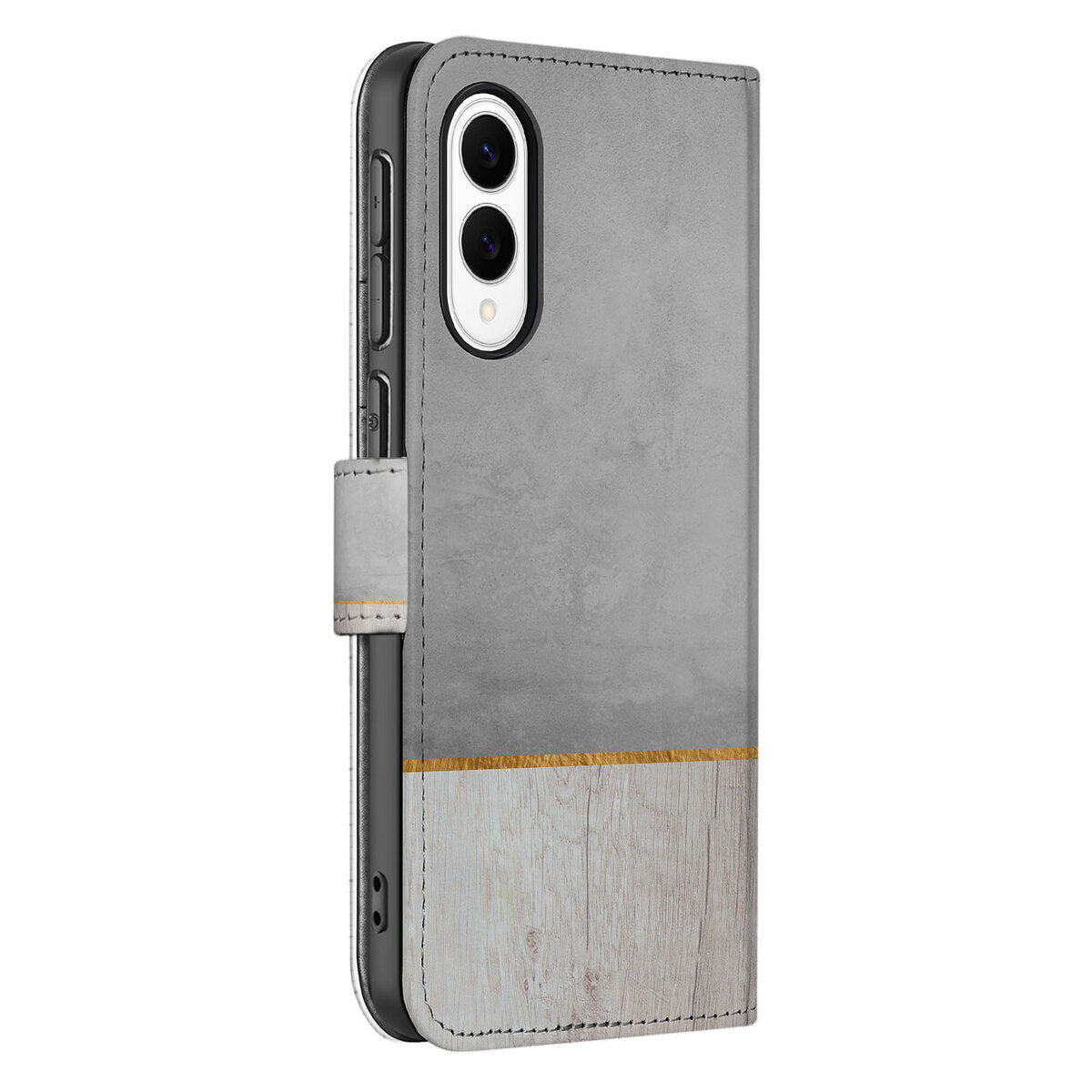 Samsung Galaxy S25 Edge Book Style Case Wood Concrete zijkant design hout beton