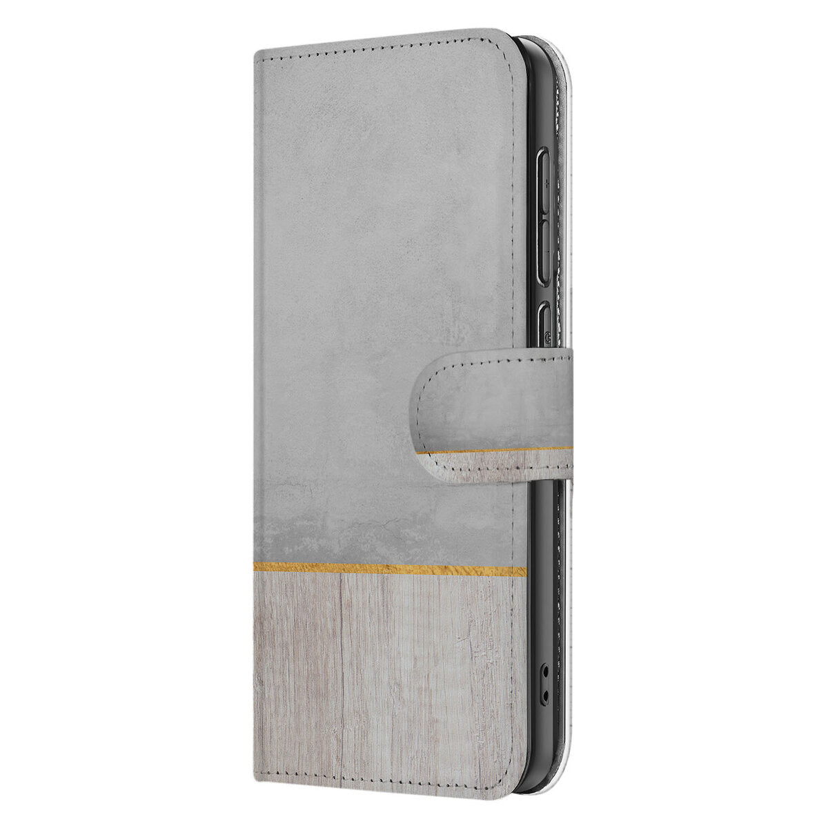 Samsung Galaxy S25 Edge Book Style Case Wood Concrete bookcase grijs houten beton