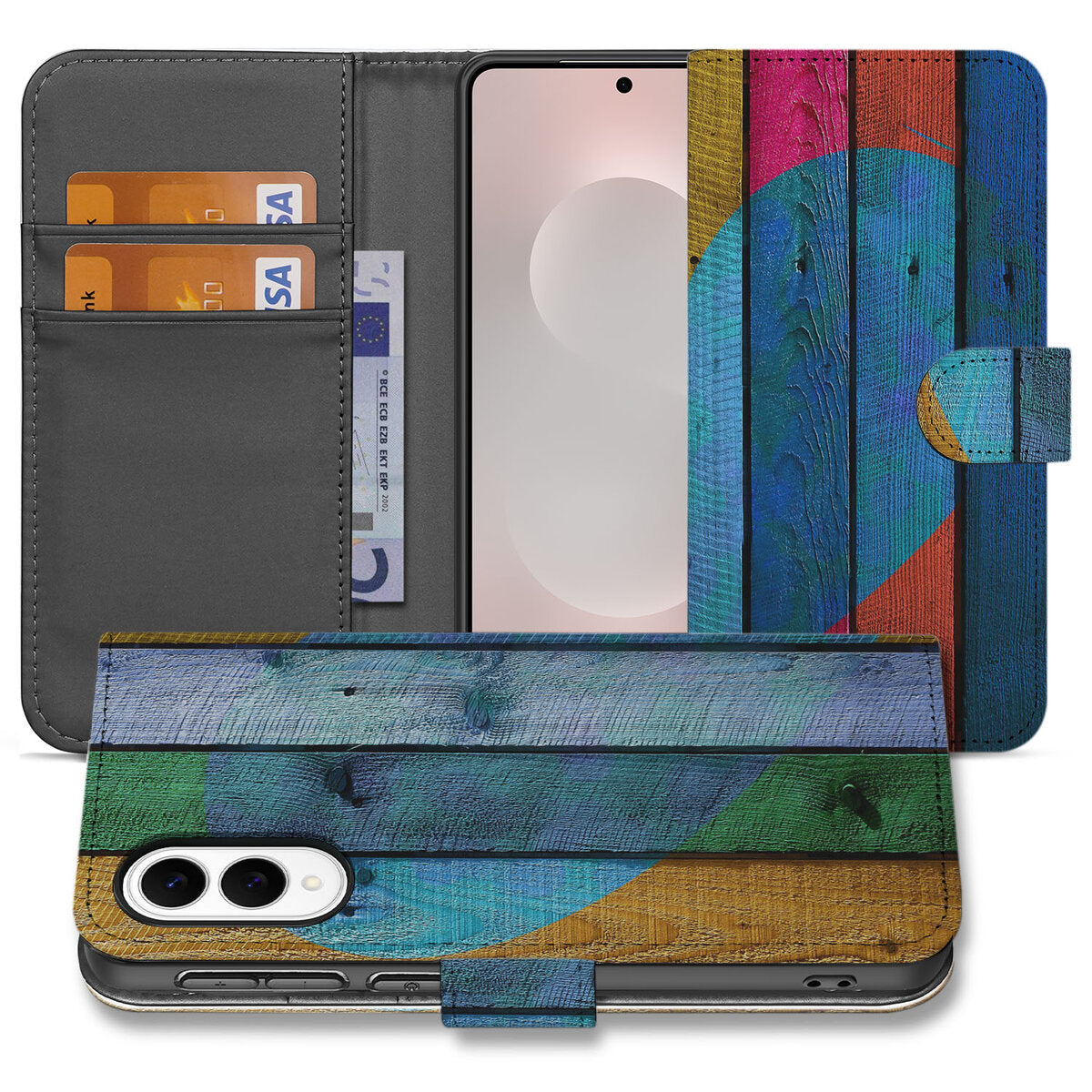 Samsung Galaxy S25 Edge Book Style Case Wood Heart front view