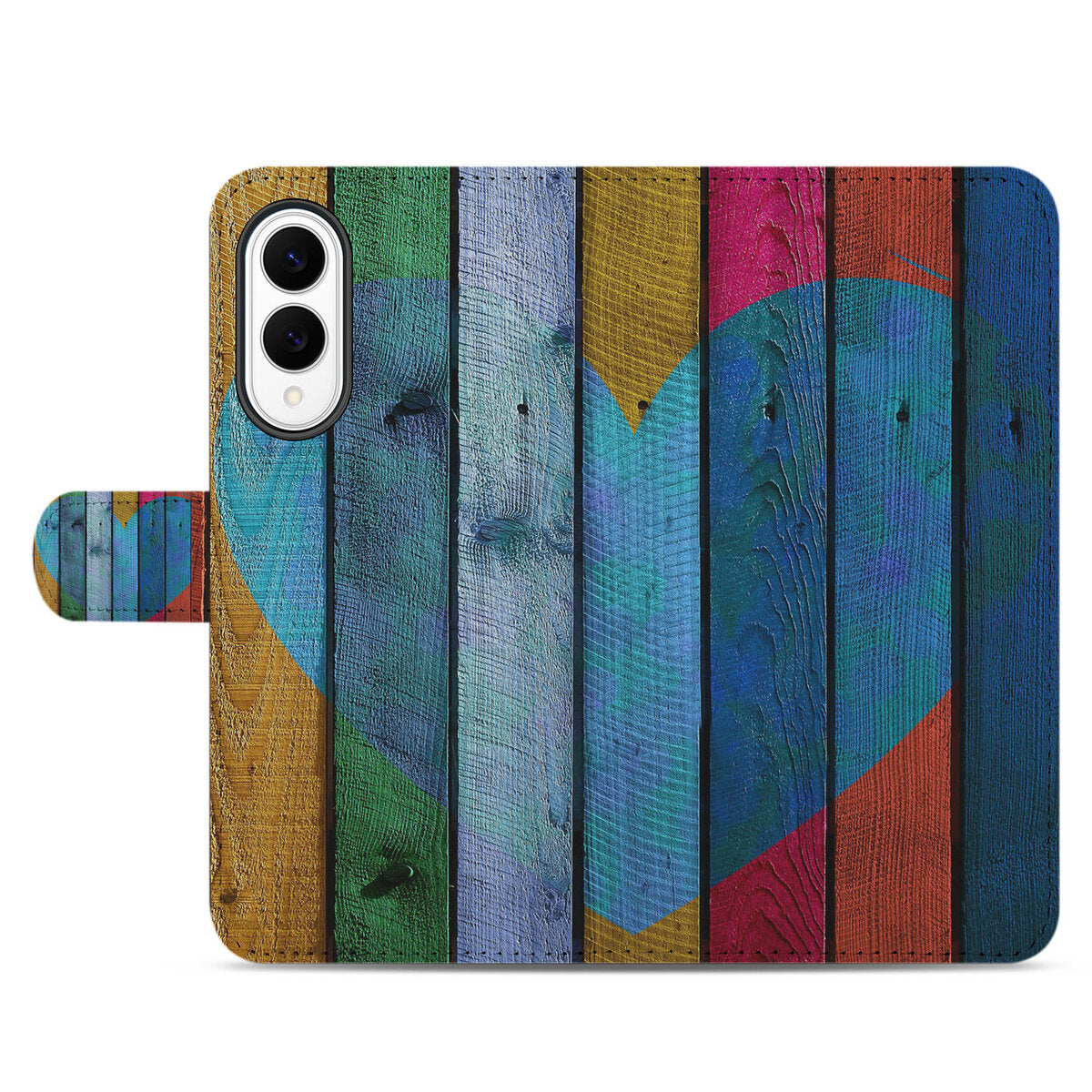 Samsung Galaxy S25 Edge Book Style Case Wood Heart design voorkant