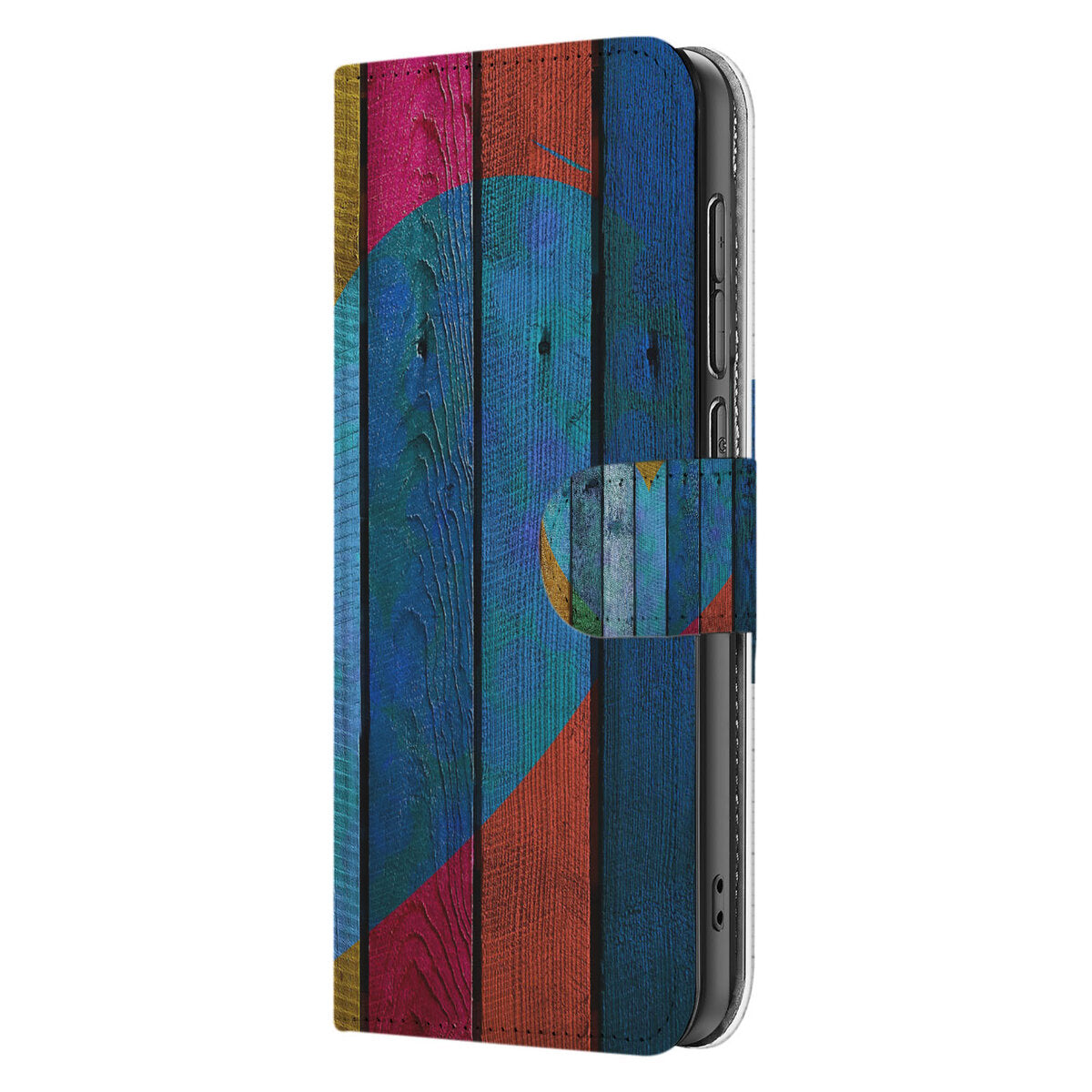 Samsung Galaxy S25 Edge Book Style Case Wood Heart zijaanzicht kleurrijk design