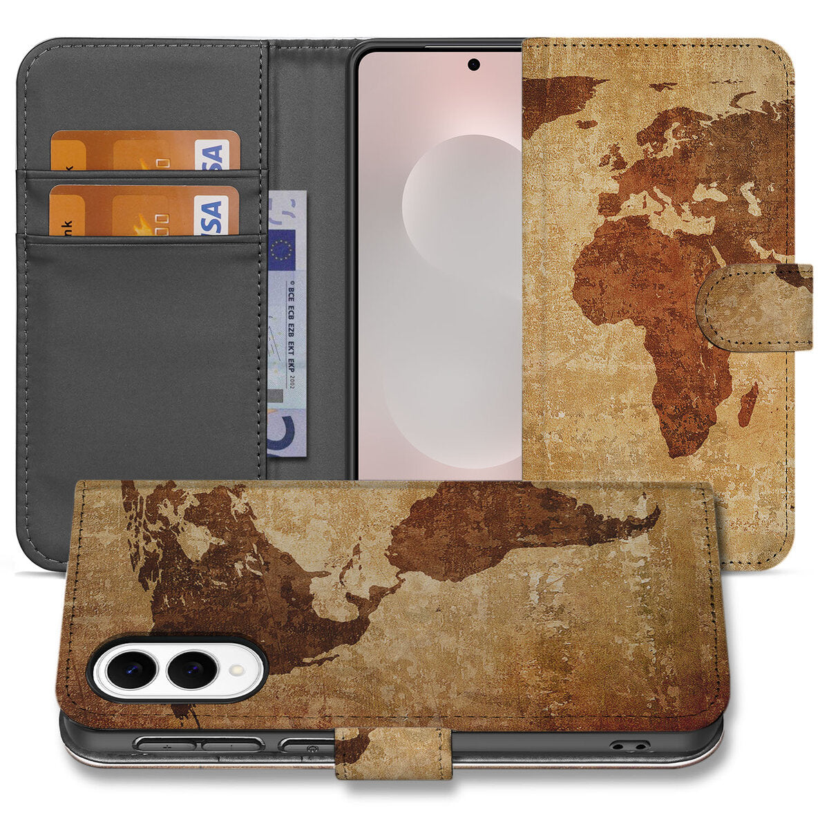 Samsung Galaxy S25 Edge Flip Cover Wereldkaart book case wereldkaart vooraanzicht