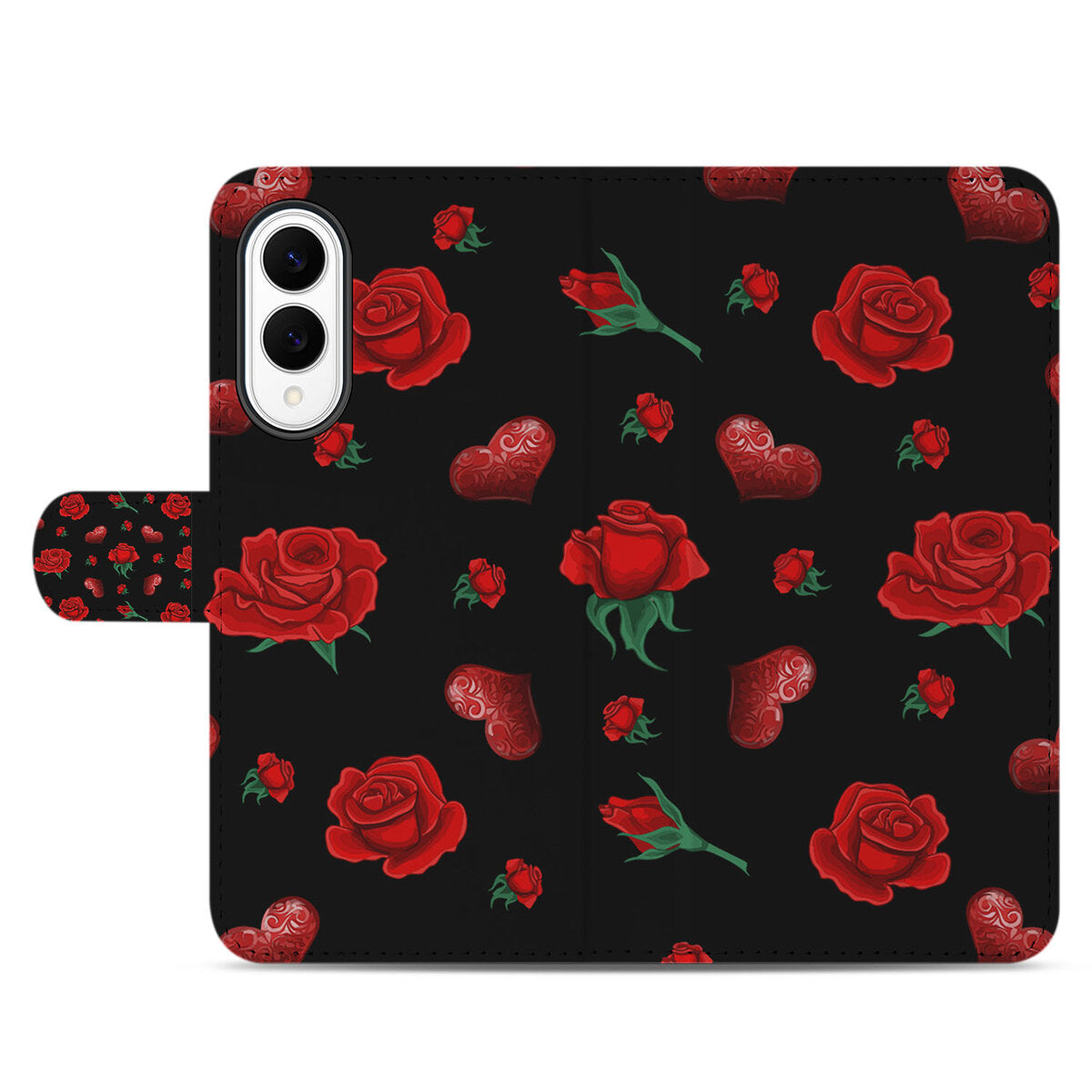 Samsung Galaxy S25 Edge Leuk Hoesje Valentine bookcase rozen hartjes zwart