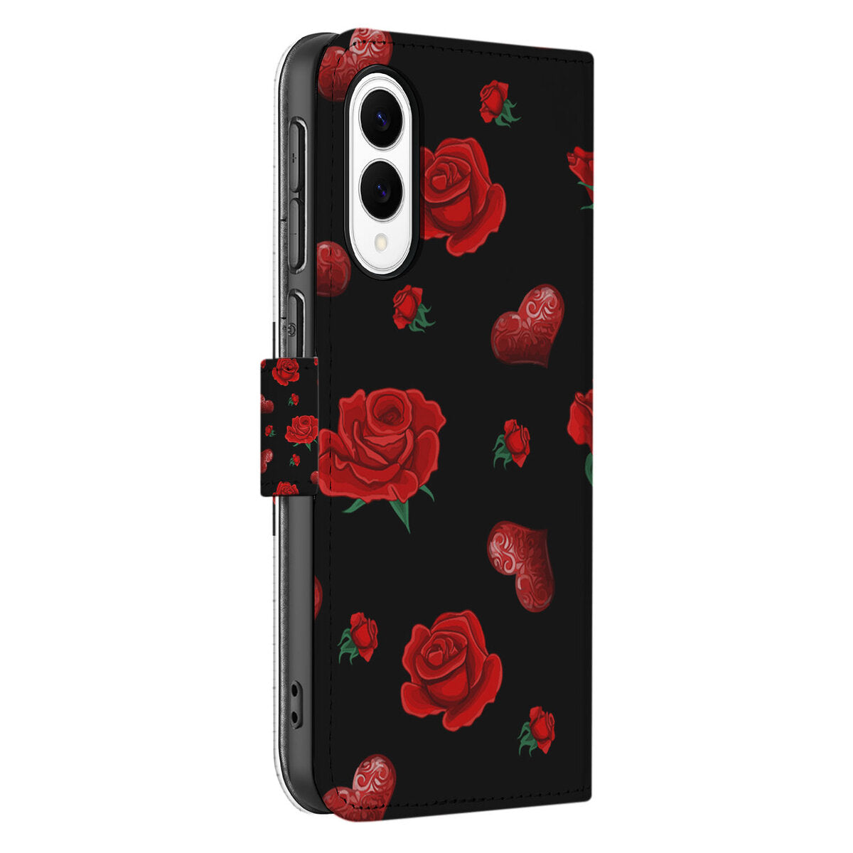Samsung Galaxy S25 Edge Leuk Hoesje Valentine book case roses hearts side view