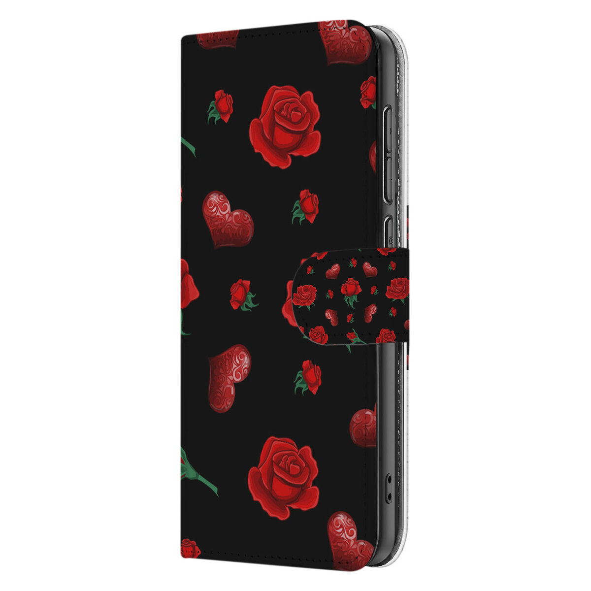 Samsung Galaxy S25 Edge Leuk Hoesje Valentine book case rozen harten zwart