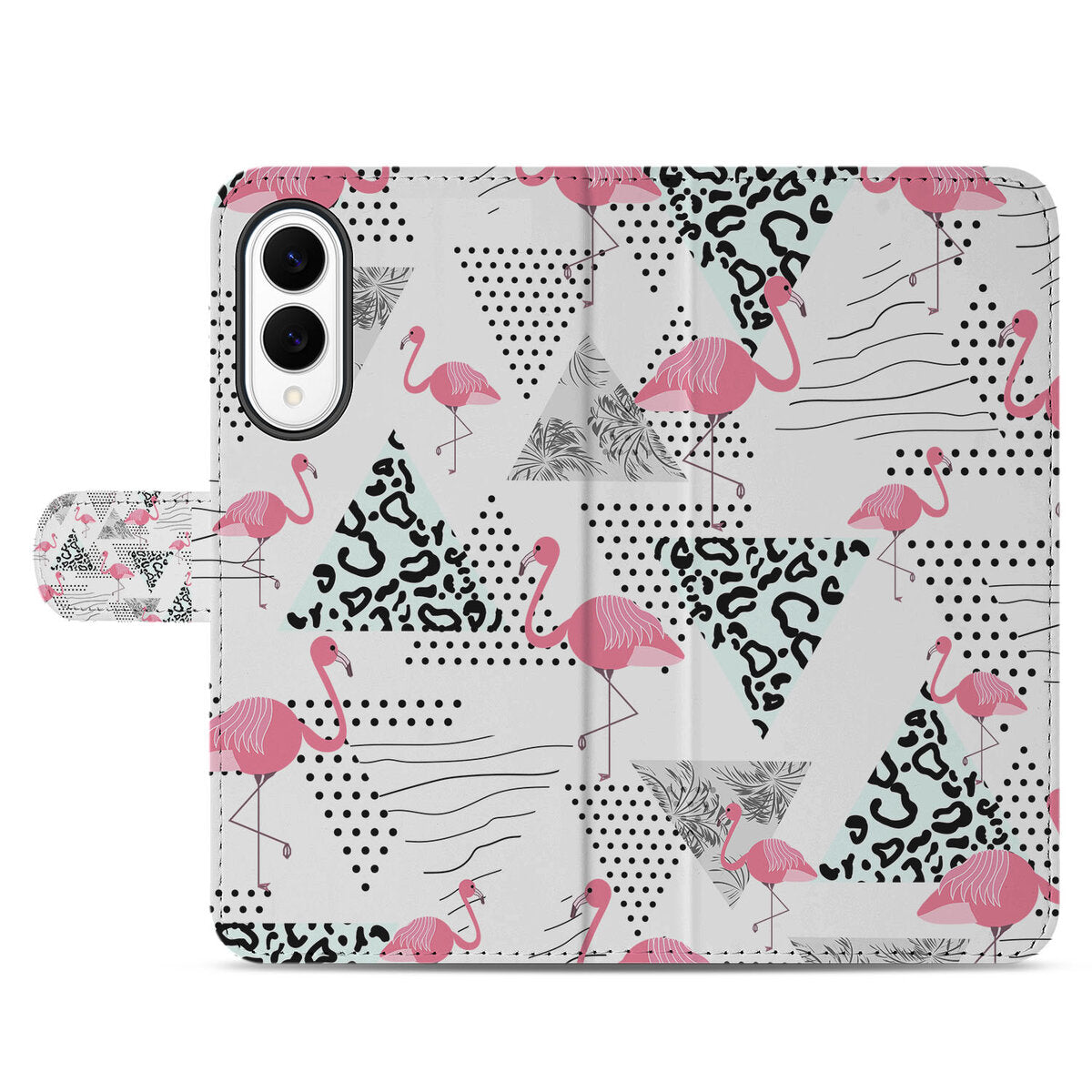 Samsung Galaxy S25 Edge Telefoonhoesje met Pasjes Flamingo Triangle telefoonhoesje flamingo driehoek