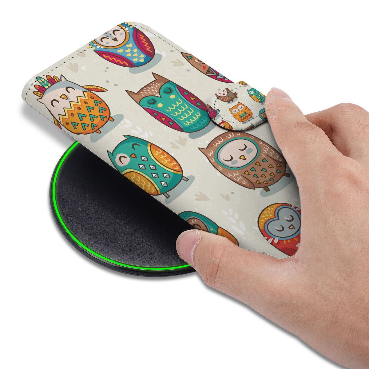 Samsung Galaxy S25 Edge Telefoonhoesje met Pasjes Vrolijke Uilen hand aanzicht