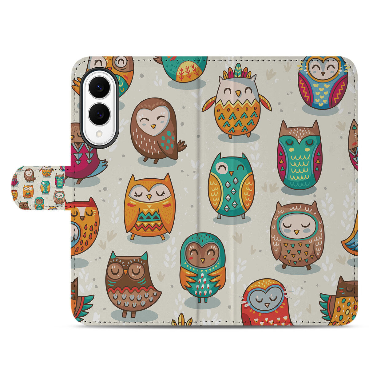 Samsung Galaxy S25 Edge Telefoonhoesje met Pasjes Vrolijke Uilen design vrolijke uilen aanzicht