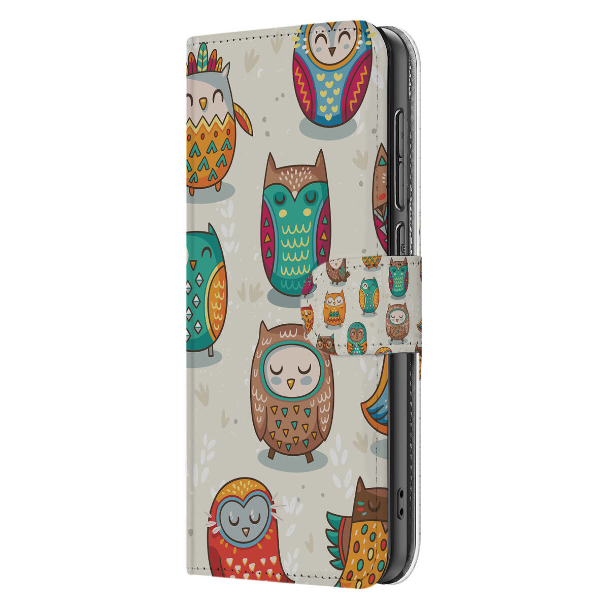 Samsung Galaxy S25 Edge Telefoonhoesje met Pasjes Vrolijke Uilen hoesje vrolijke uilen aanzicht