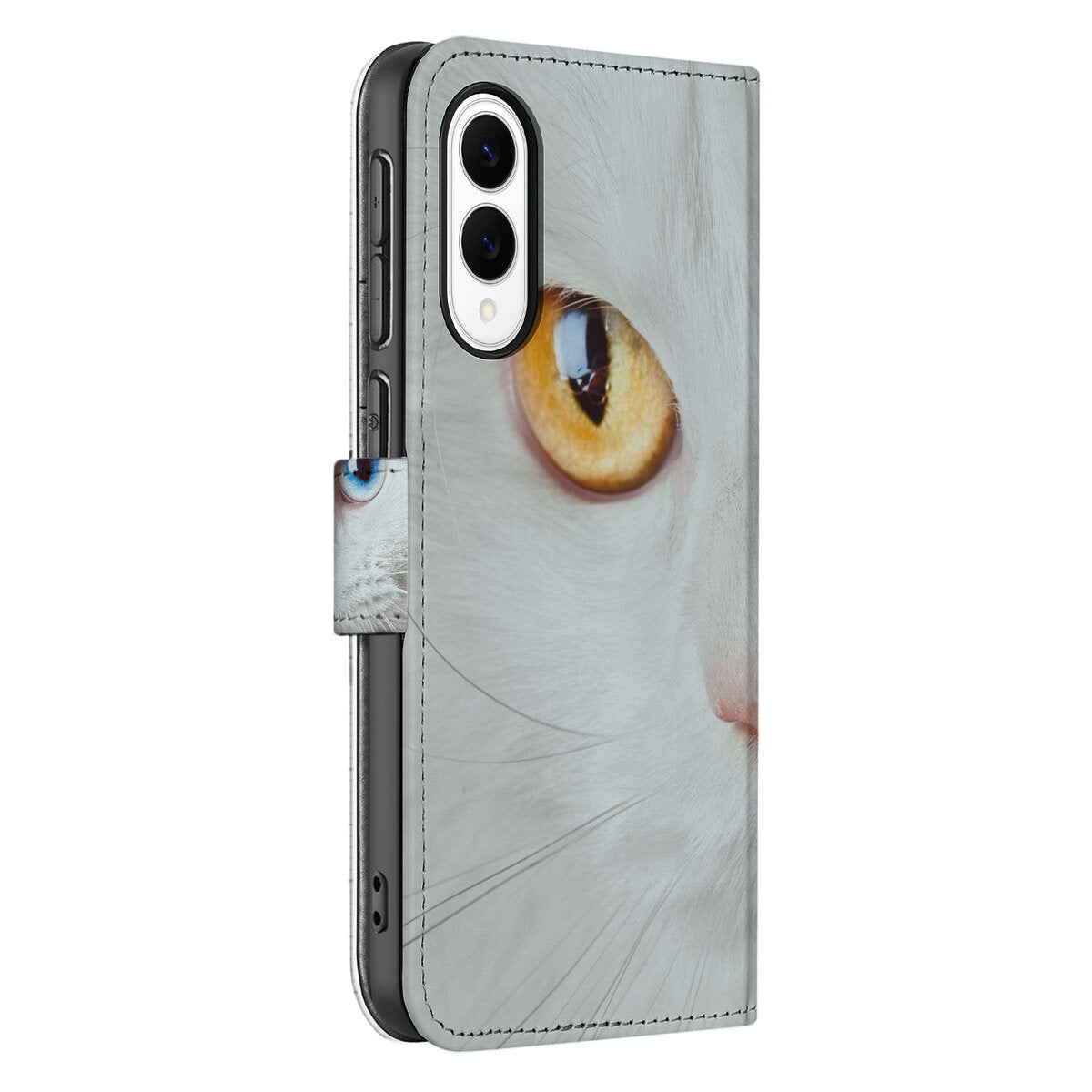 Samsung Galaxy S25 Edge Telefoonhoesje met Pasjes Witte Kat telefoonhoesje ontwerp Witte Kat aanzicht