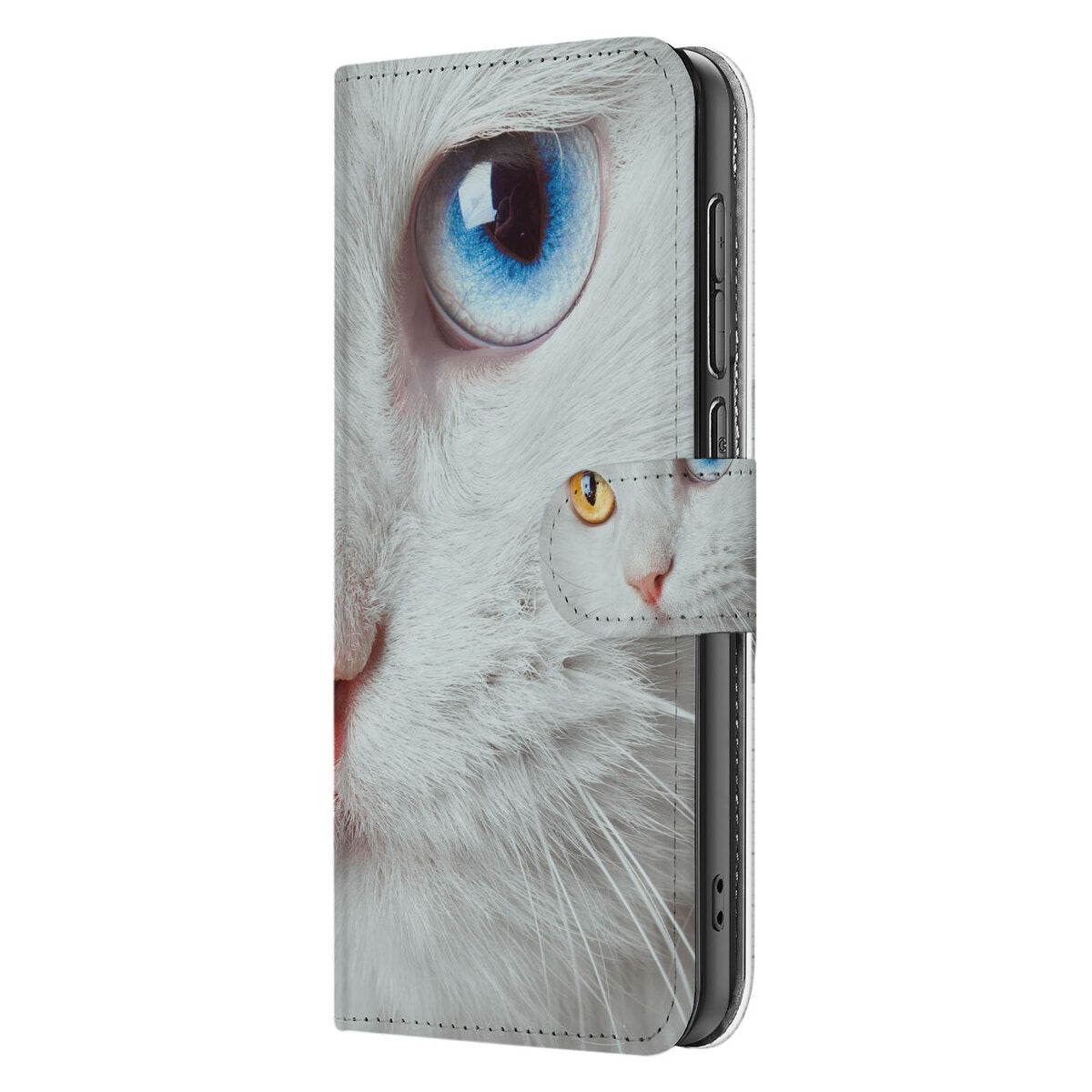 Samsung Galaxy S25 Edge Telefoonhoesje met Pasjes Witte Kat telefoonhoesje Witte Kat aanzicht