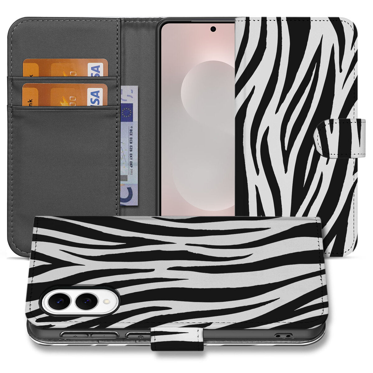 Samsung Galaxy S25 Edge Telefoonhoesje met Pasjes Zebra telefoonhoesje zebra design vooraan