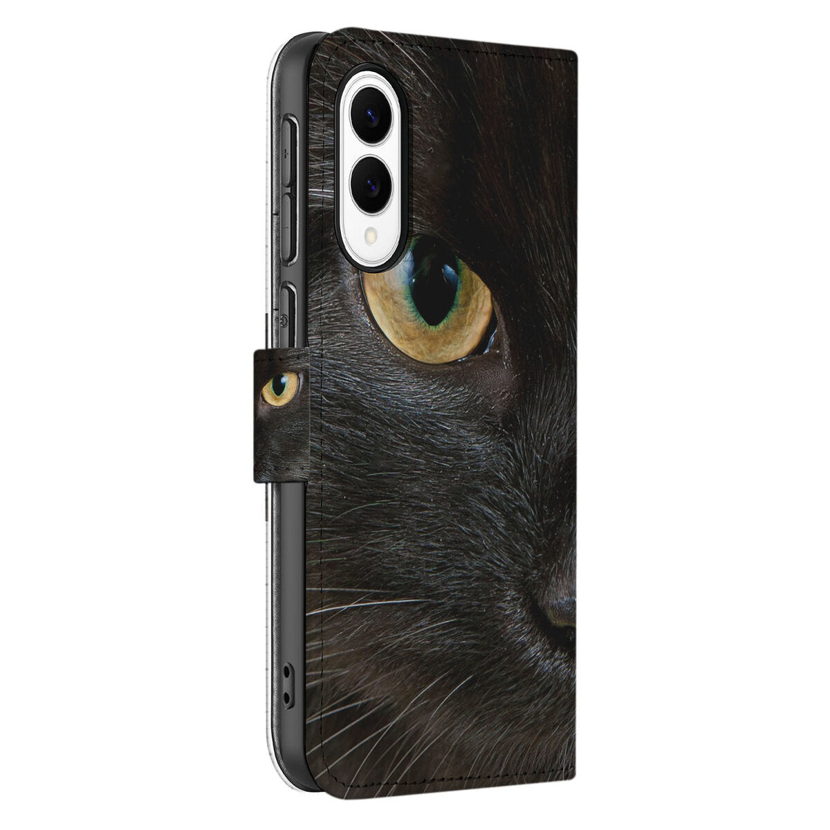 Samsung Galaxy S25 Edge Telefoonhoesje met Pasjes Zwarte Kat bookcase zwart kat aanzicht