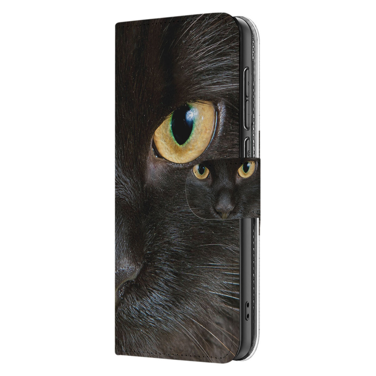 Samsung Galaxy S25 Edge Telefoonhoesje met Pasjes Zwarte Kat telefoonhoesje zwart kat aanzicht zijkant