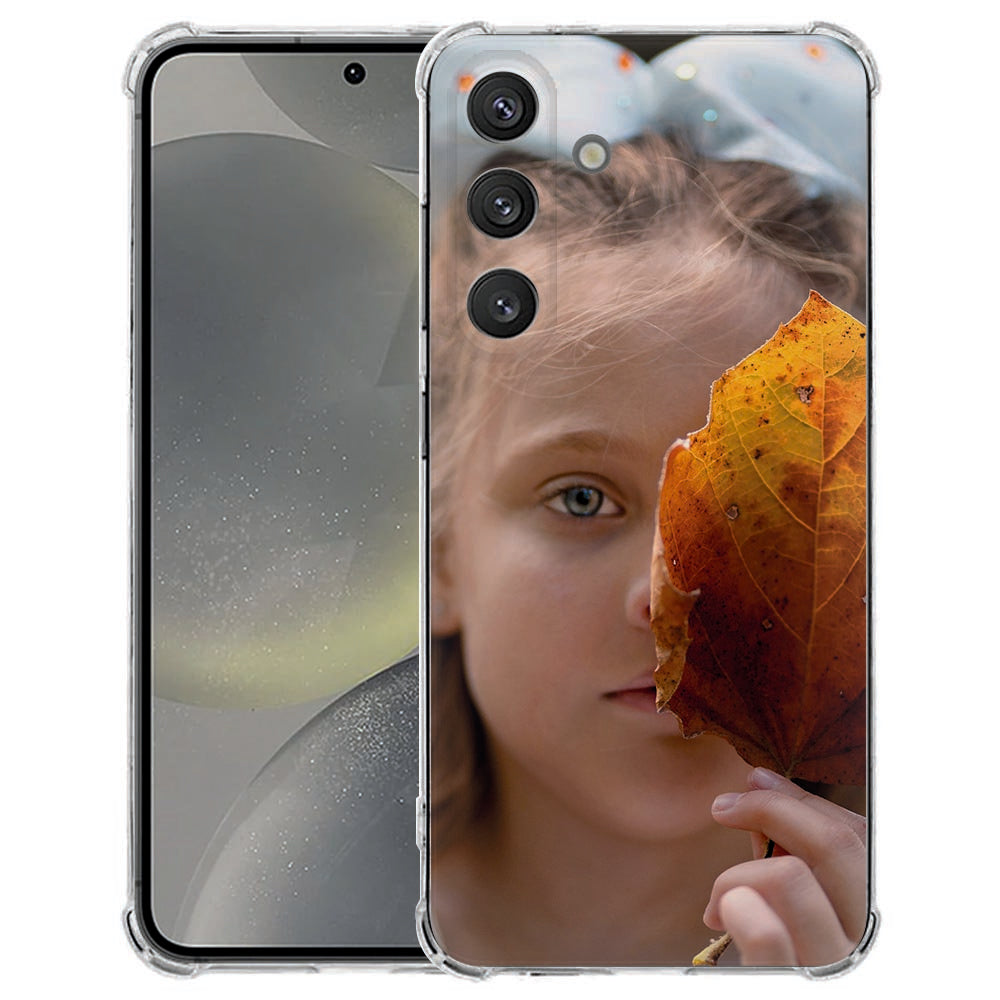 Samsung Galaxy S25 FE Anti-Shock Back Cover Hoesje Maken met Foto herfstblad design voor- en achteraanzicht.