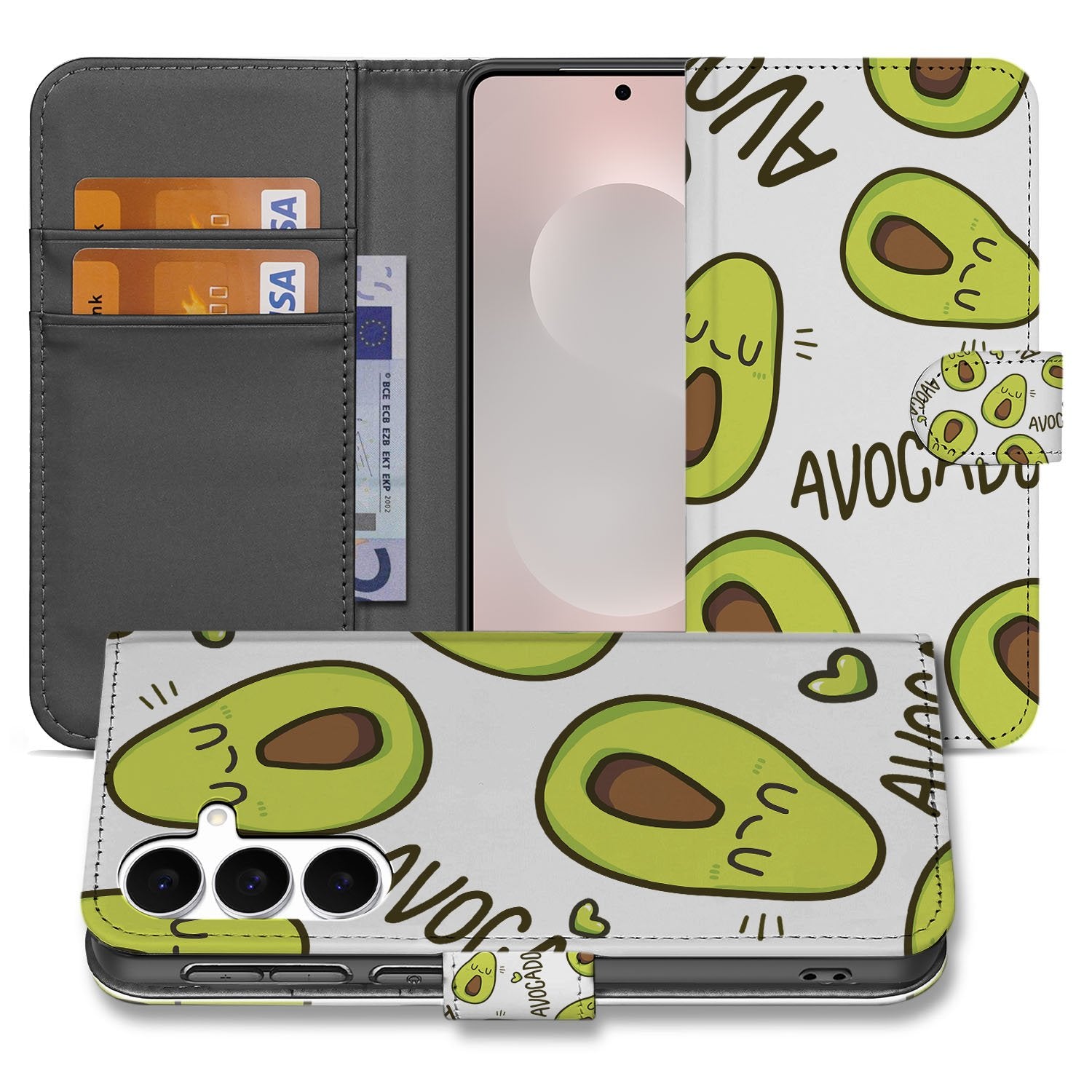 Samsung Galaxy S25 FE Avocado Hoesje Groen Met 3 Pasjes TPU avocado design voorkant bookcase