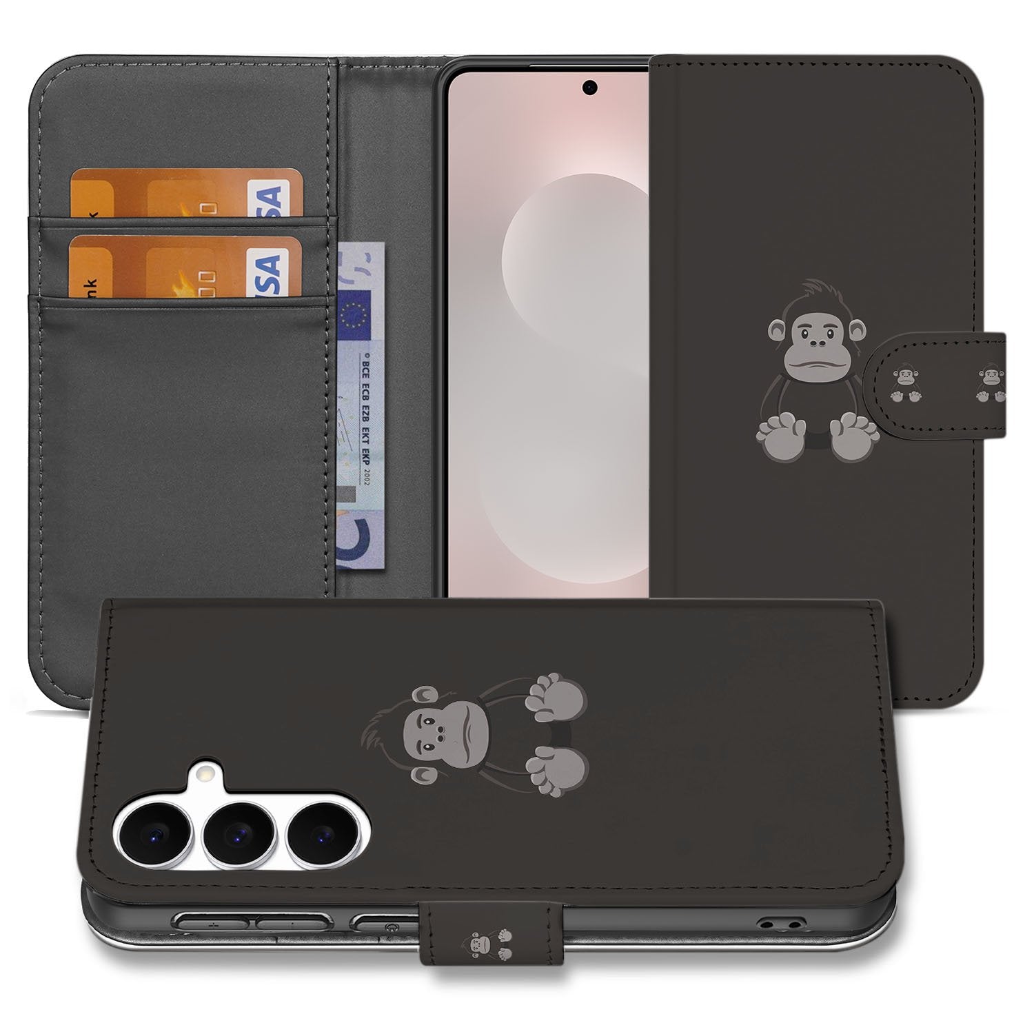 Samsung Galaxy S25 FE Boekhoes Flip Case Met Pasjes Gorilla Design bruin aanzicht