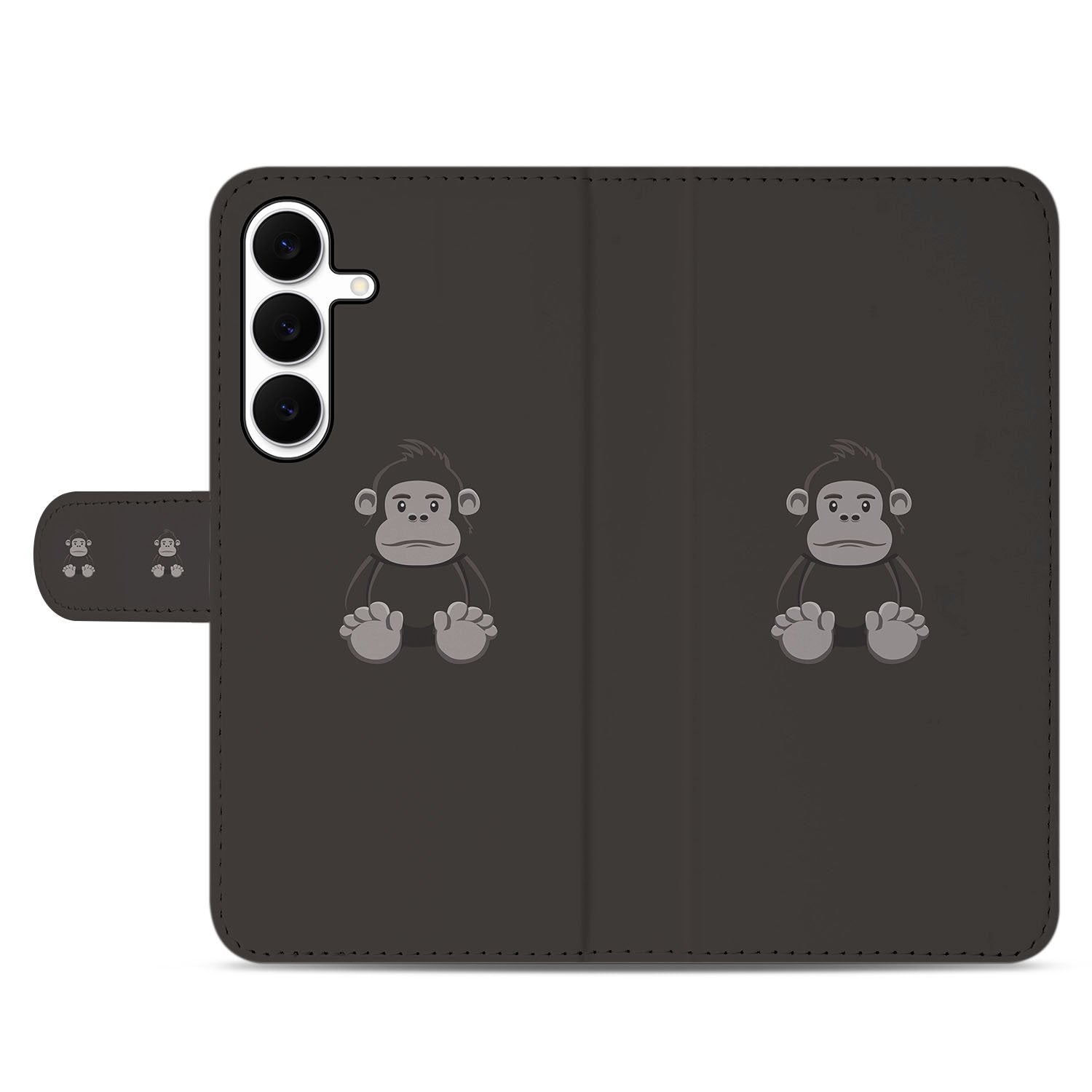 Samsung Galaxy S25 FE Boekhoes Flip Case Met Pasjes Gorilla Design bruin gorilla voorkant ontwerp