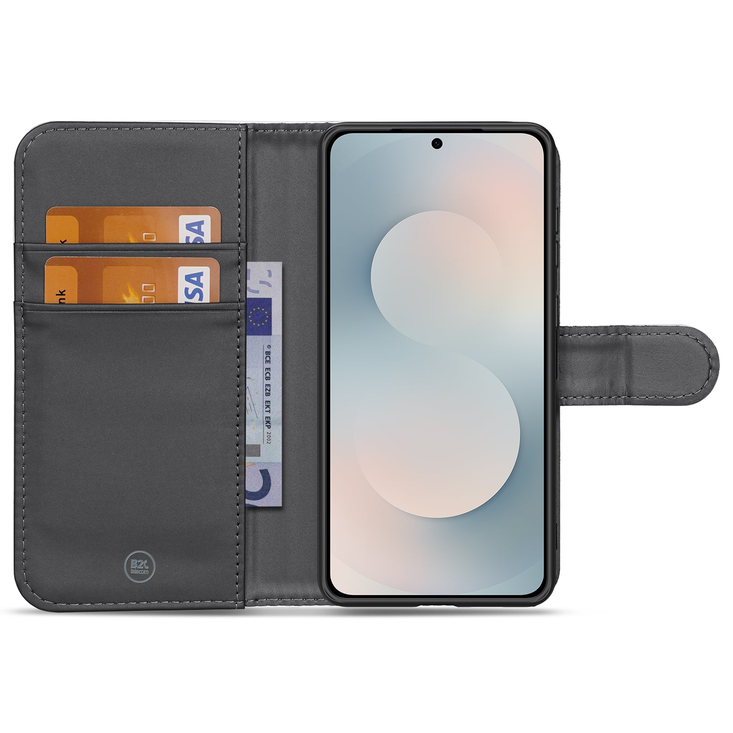 Samsung Galaxy S25 FE Boekhoes Wit met Pasjeshouder binnenkant design zwart