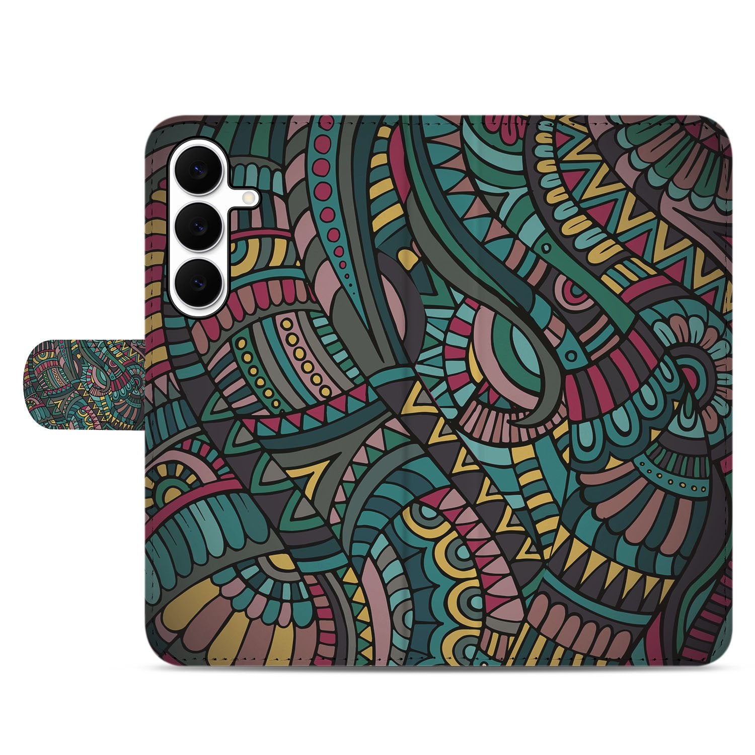 Samsung Galaxy S25 FE Boekhoesje Aztec Met 3 Pasjes Print design Aztec aanzicht