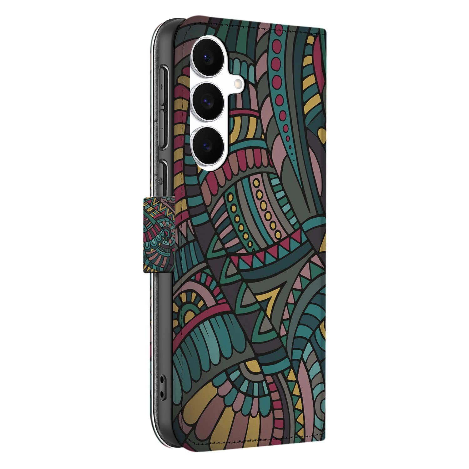 Samsung Galaxy S25 FE Boekhoesje Aztec Met 3 Pasjes Print design Aztec zijkant