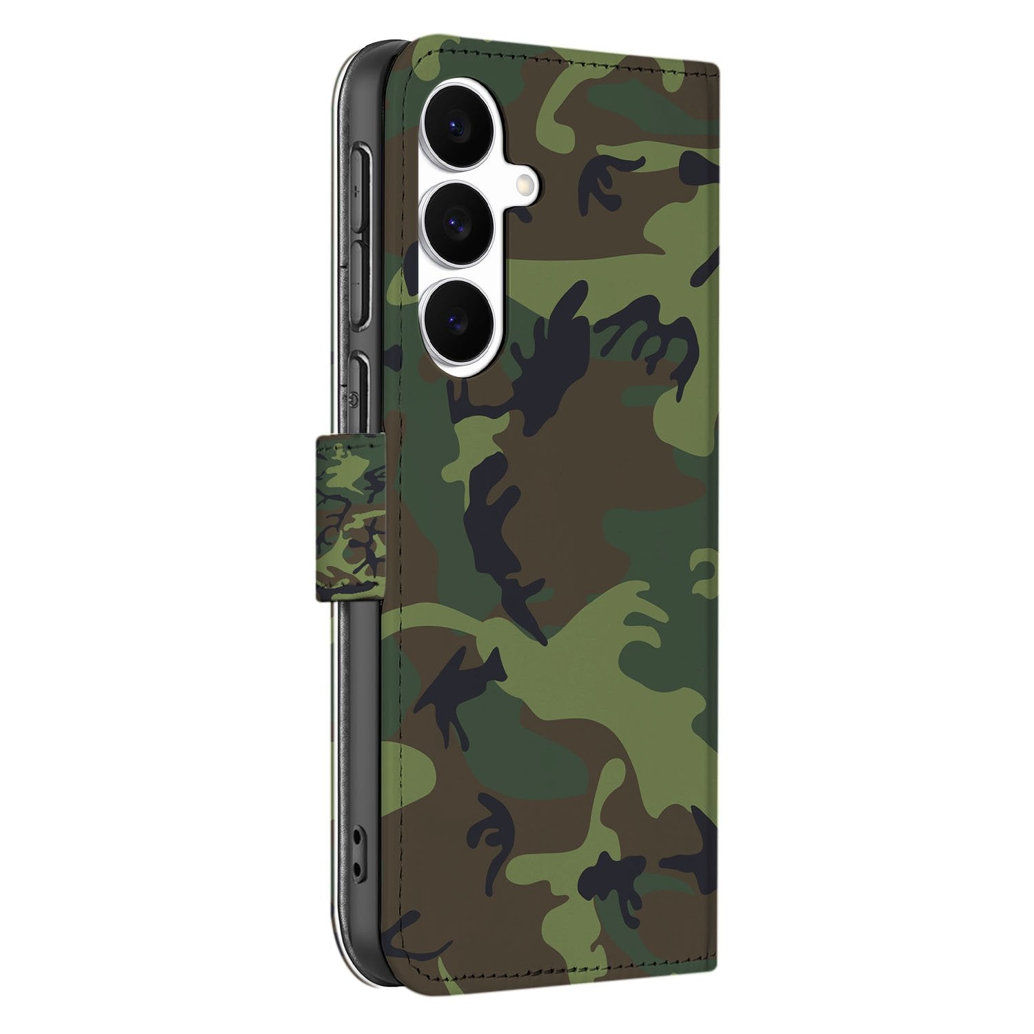 Samsung Galaxy S25 FE Boekhoesje Camouflage Army Dark Met Pasjes boekhoesje camouflage aanzicht
