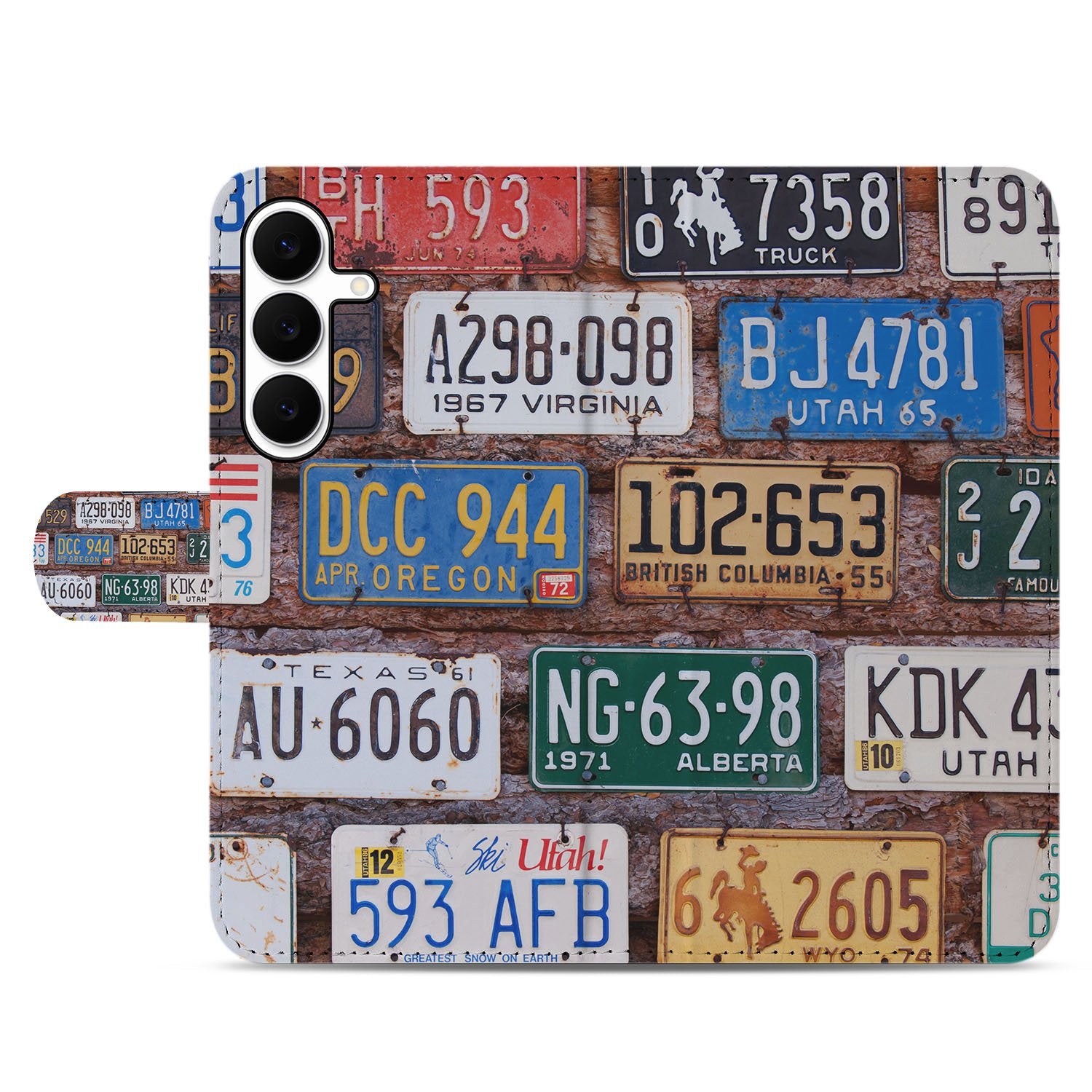 Samsung Galaxy S25 FE Boekhoesje Kentekenplaten Collage Met 3 Pasjes design kentekenplaten voorkant
