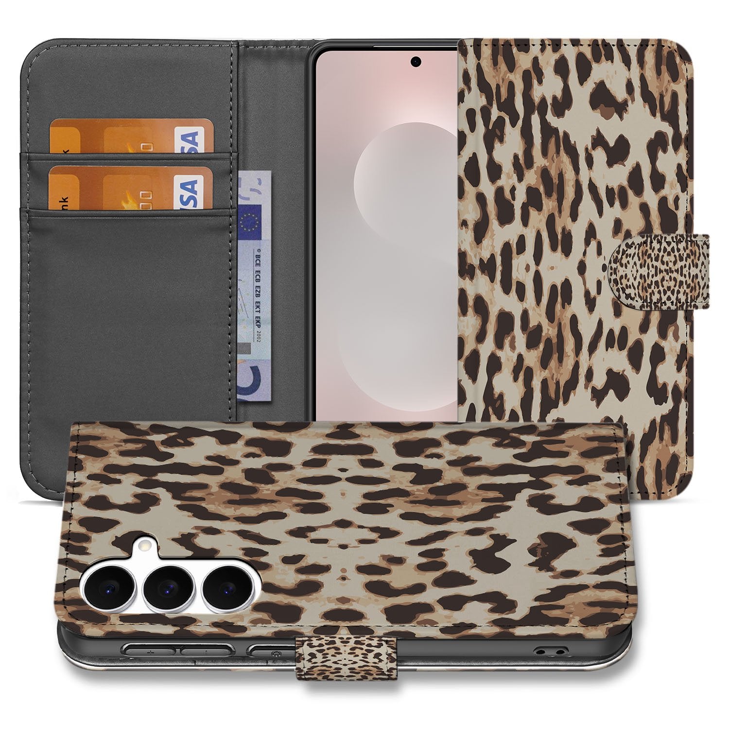Samsung Galaxy S25 FE Boekhoesje Met Pasjes Leopard Magnetisch boekhoesje leopard design voorkant