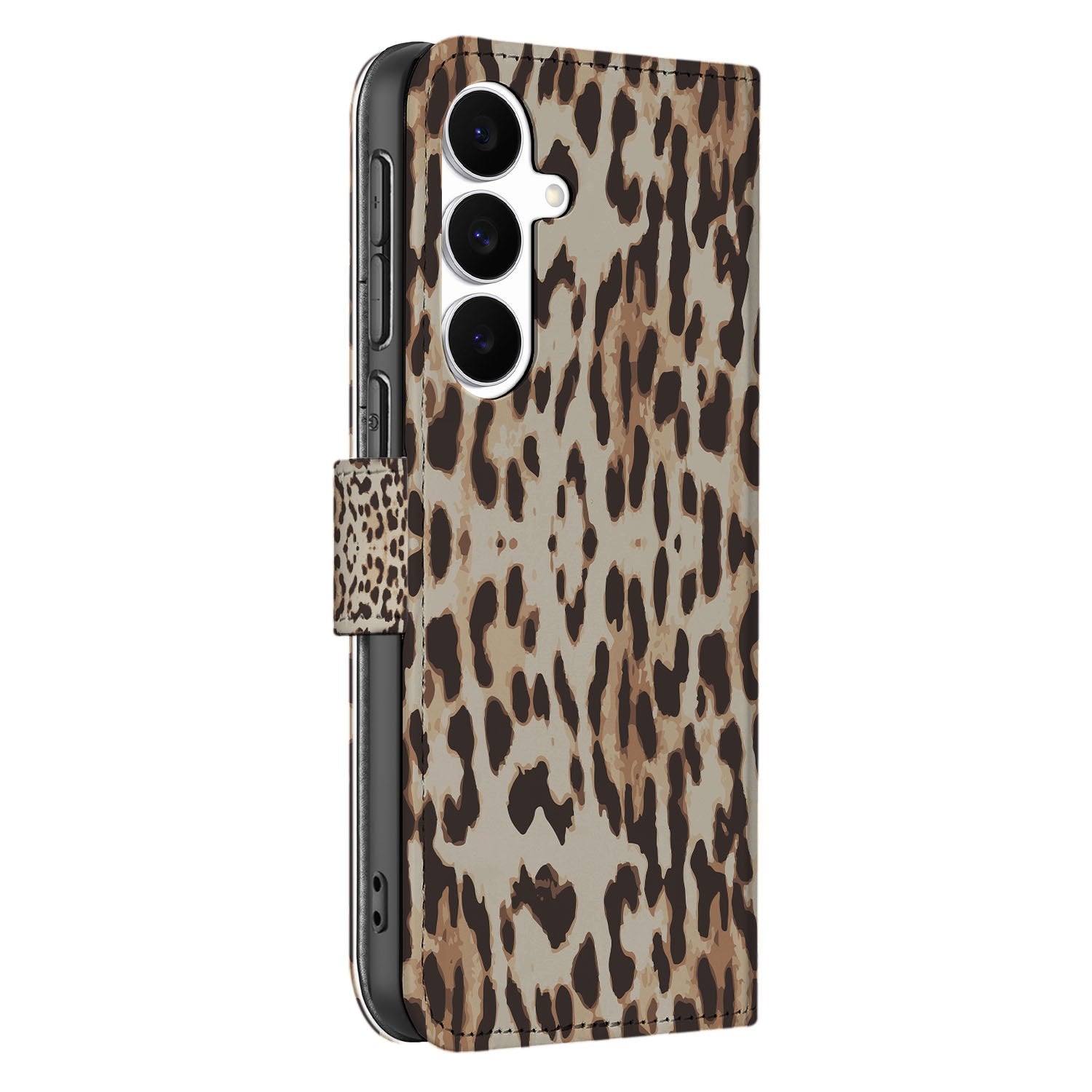 Samsung Galaxy S25 FE Boekhoesje Met Pasjes Leopard Magnetisch boekhoesje leopard design aanzicht
