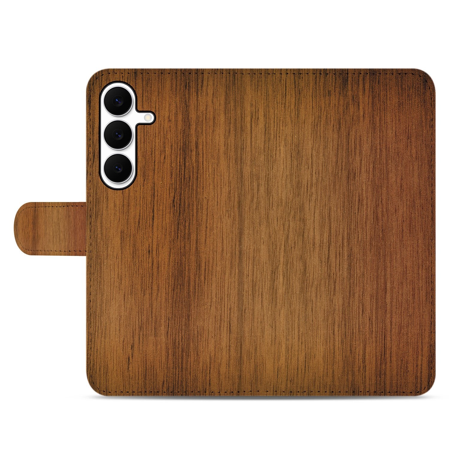 Samsung Galaxy S25 FE Book Case Donker Hout Met Pasjeshouder bookcase donker hout achterkant