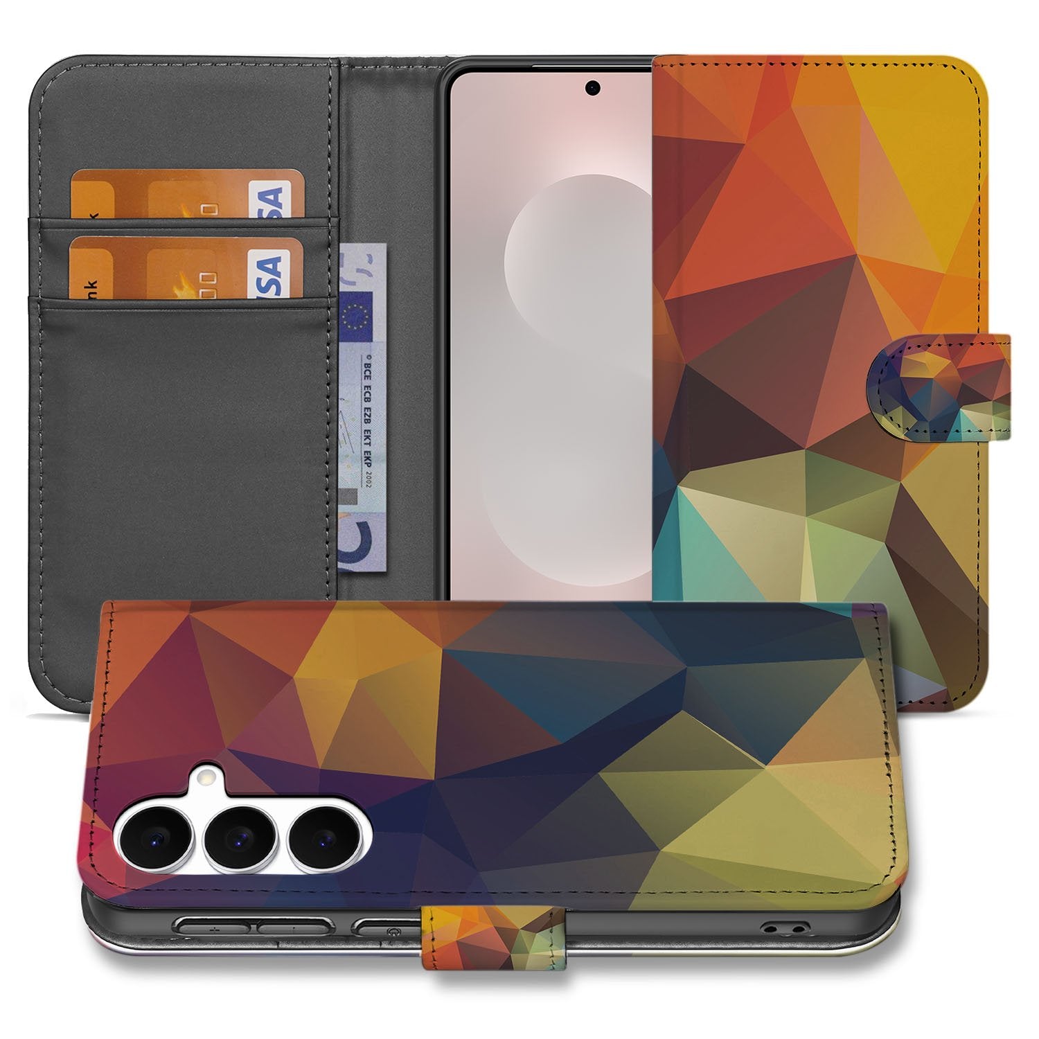 Samsung Galaxy S25 FE Book Case Polygon Color Met 3 Pasjes en Kunstzinnig Design voorkant zij