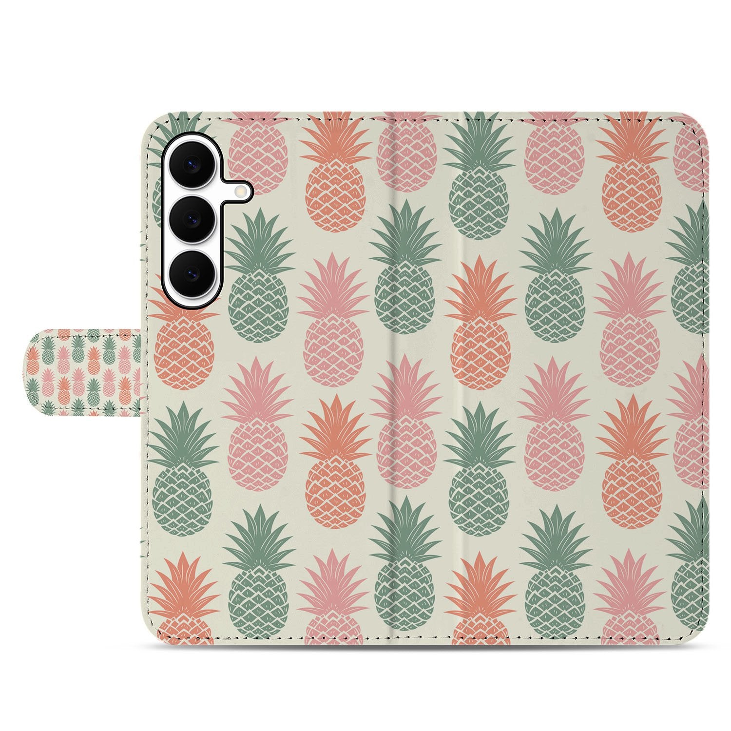 Samsung Galaxy S25 FE Book Cover Ananas Roze Rood Groen Met Pasjes bookcase ananasprint voorkant