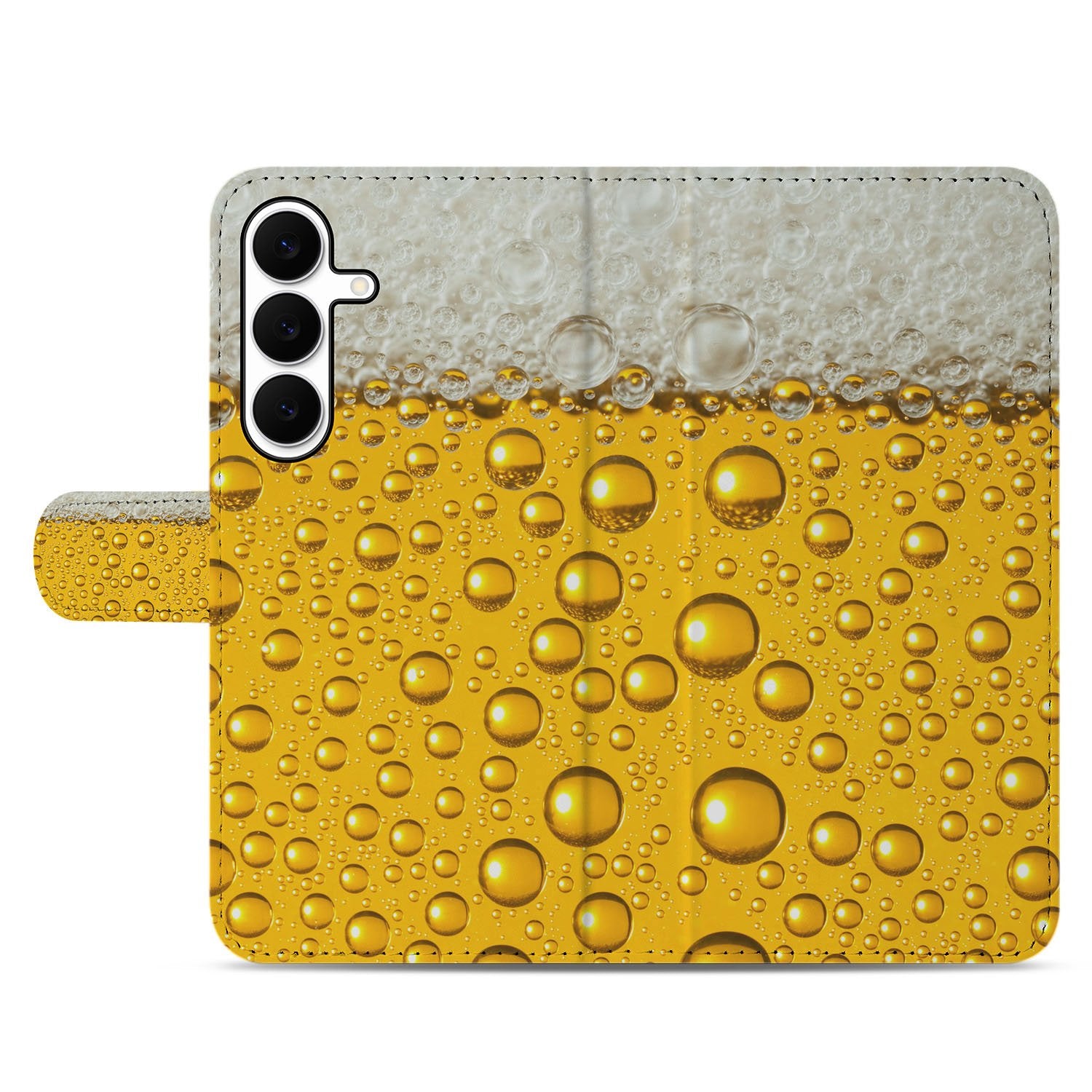 Samsung Galaxy S25 FE Book Cover Met Bier Print En Magnetische Sluiting bierprint geel witte bubbels