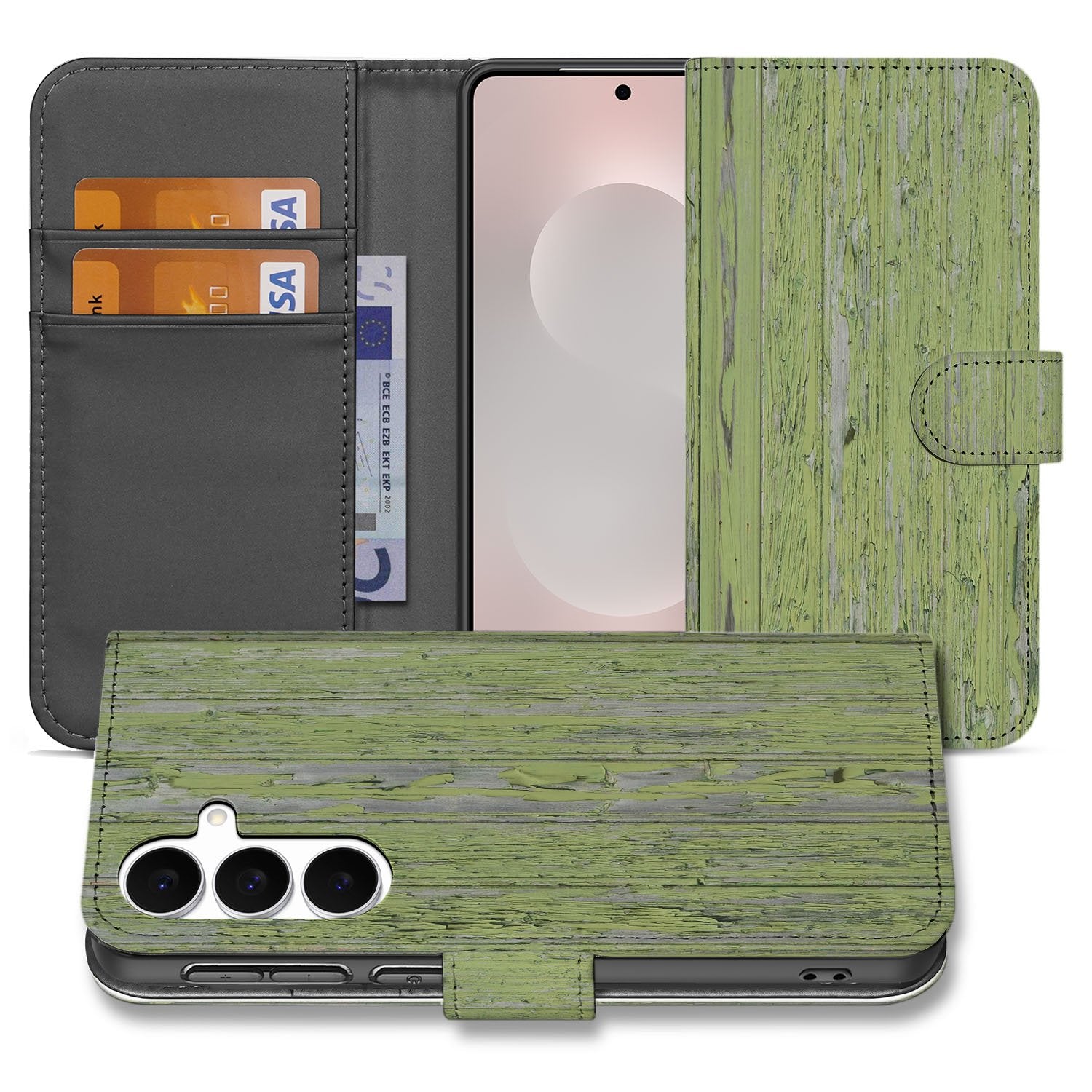 Samsung Galaxy S25 FE Book Style Case Green Wood book case green wood design aanzicht
