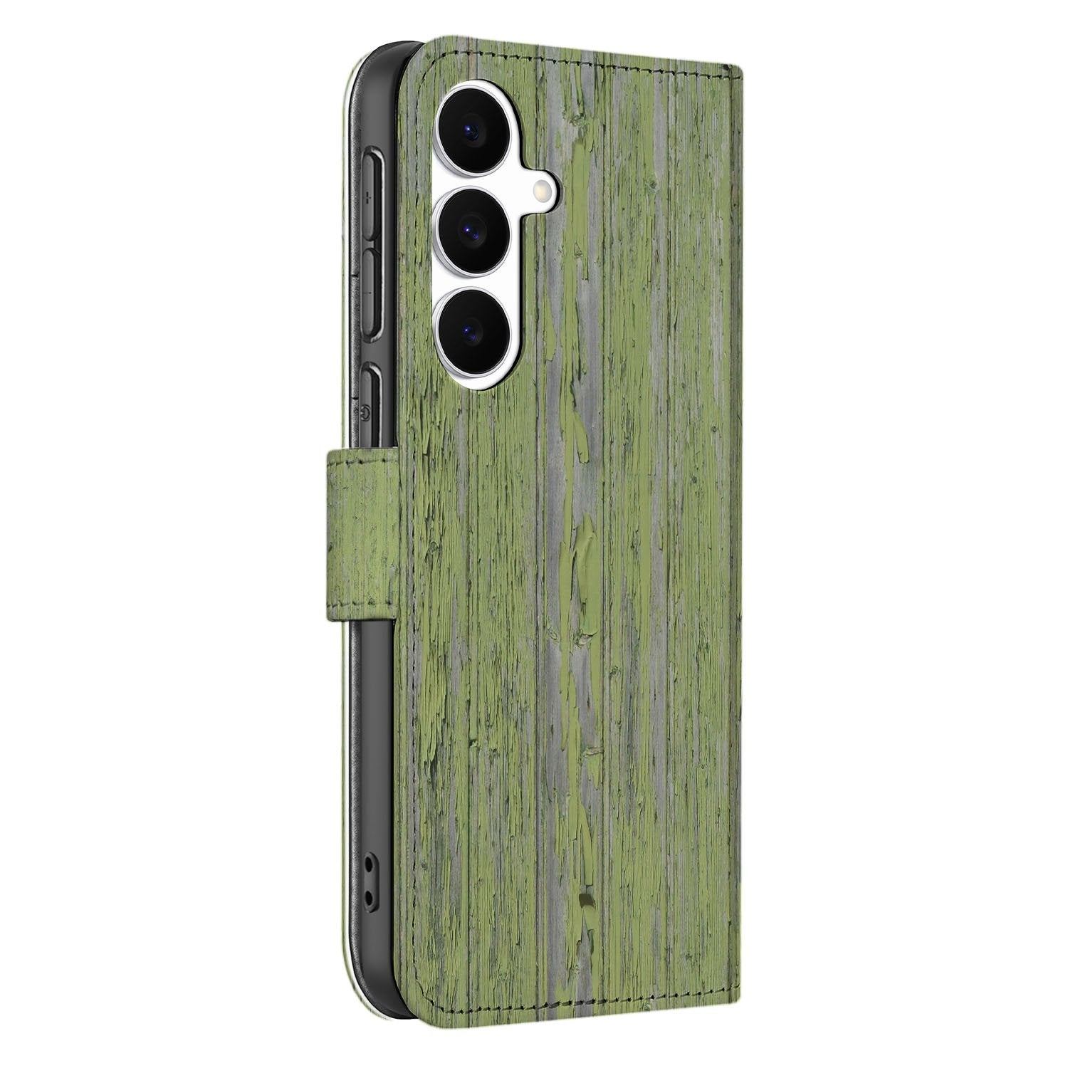 Samsung Galaxy S25 FE Book Style Case Green Wood boekhoes groen houtnerf aanzicht