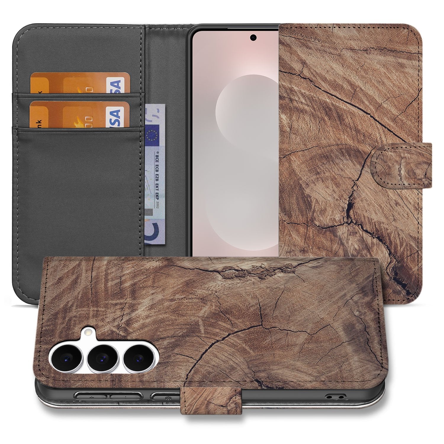 Samsung Galaxy S25 FE Book Style Case Tree Trunk Aanzicht.