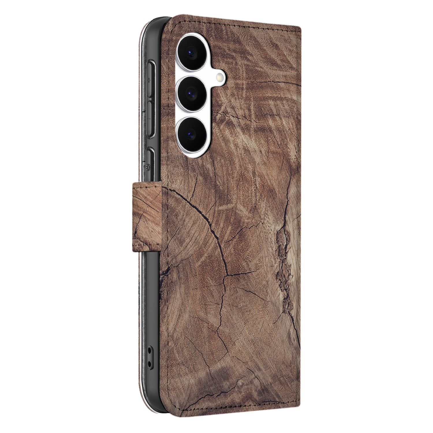 Samsung Galaxy S25 FE Book Style Case Tree Trunk zijkant met houtachtige textuur.