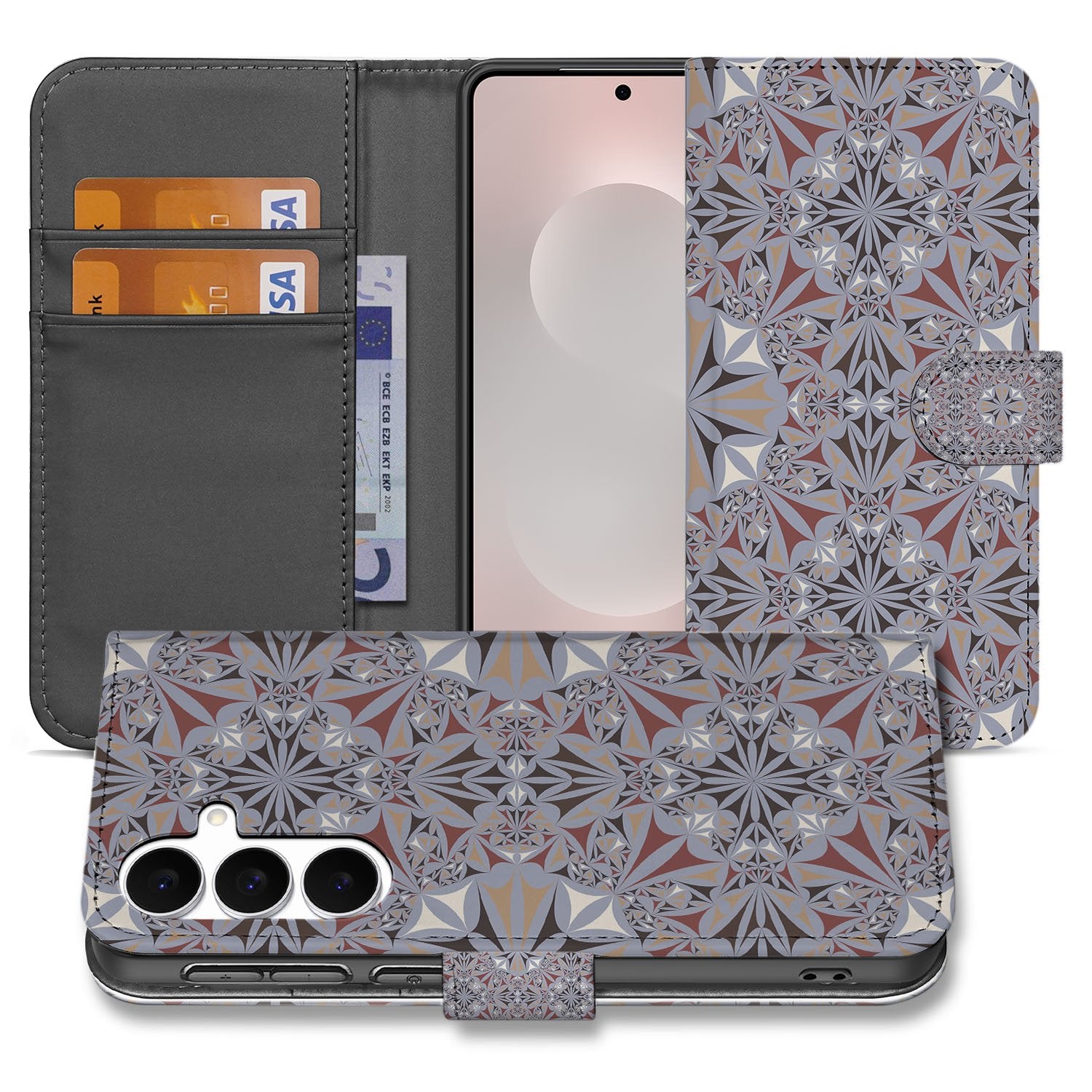 Samsung Galaxy S25 FE Bookcase Flower Tiles boekhoesje flower tiles voorkant achterkant