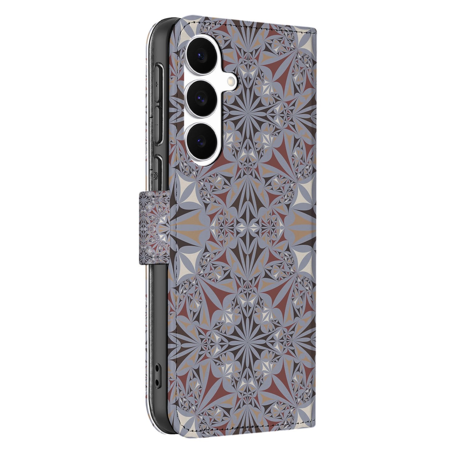 Samsung Galaxy S25 FE Bookcase Flower Tiles boekhoesje flower tiles zijaanzicht