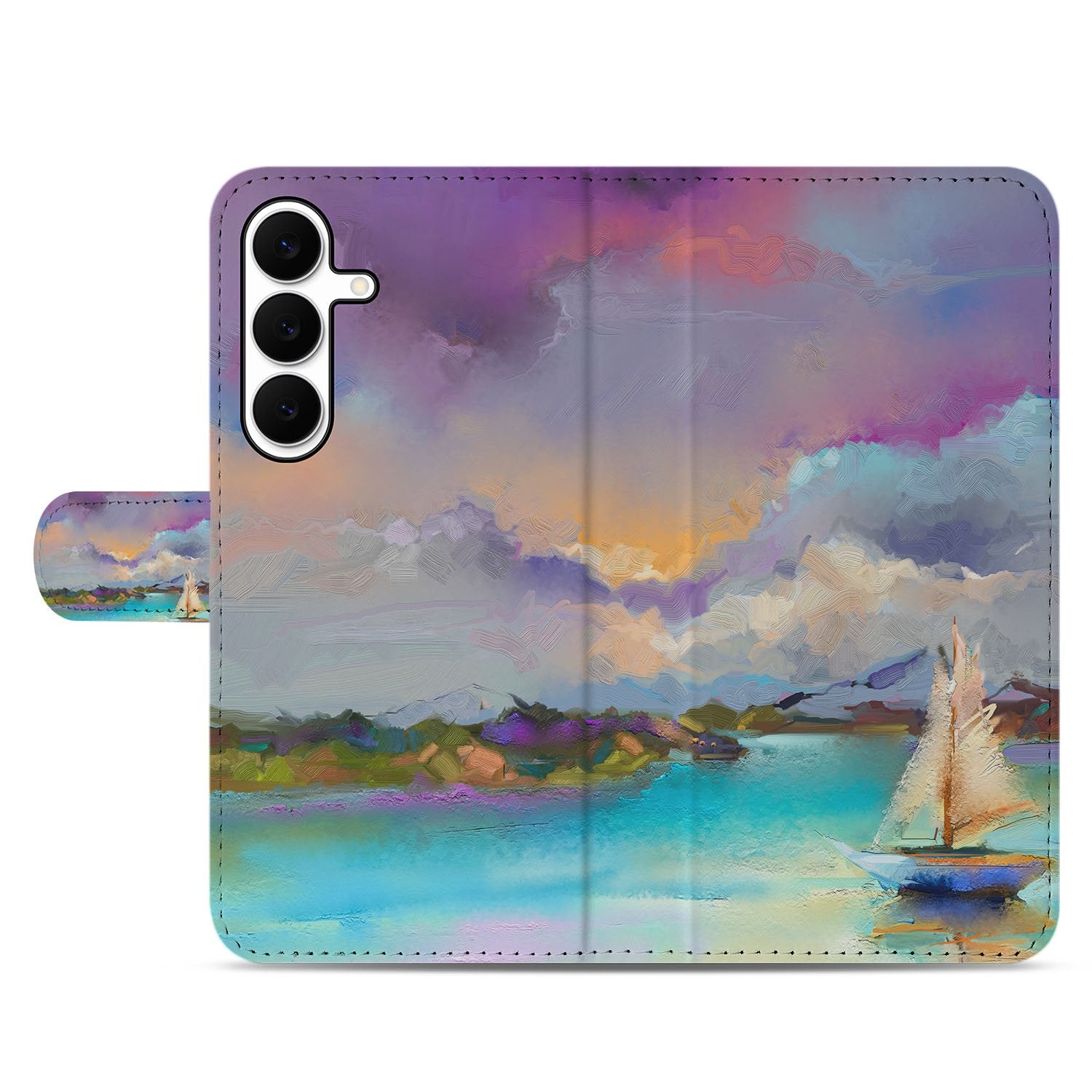 Samsung Galaxy S25 FE Bookcase Hoes Kunstleer Paars Blauw Groen bootdesign voorkant