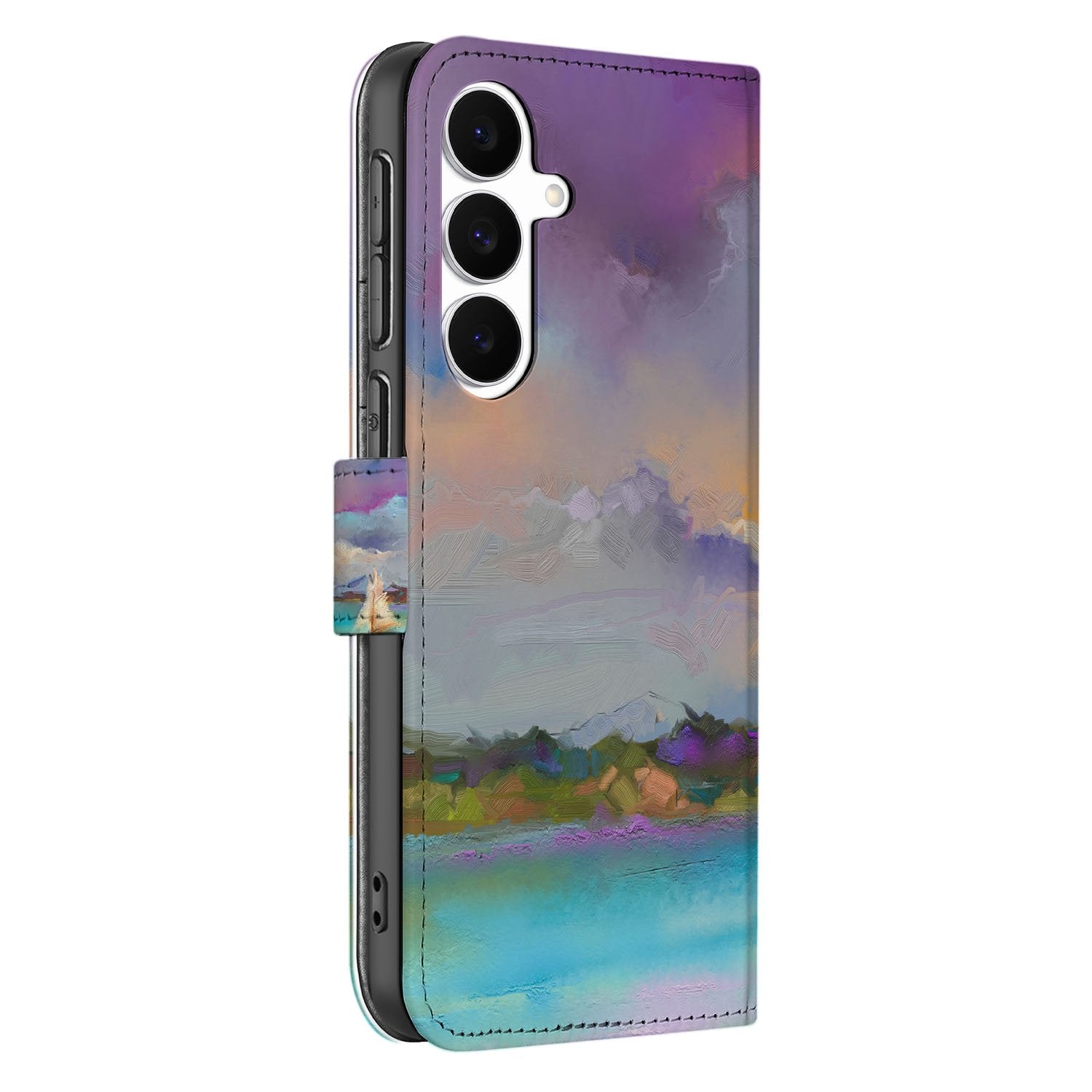 Samsung Galaxy S25 FE Bookcase Hoes Kunstleer Paars Blauw Groen kunstleer boekcase hoes paars-blauw-groen aanzicht