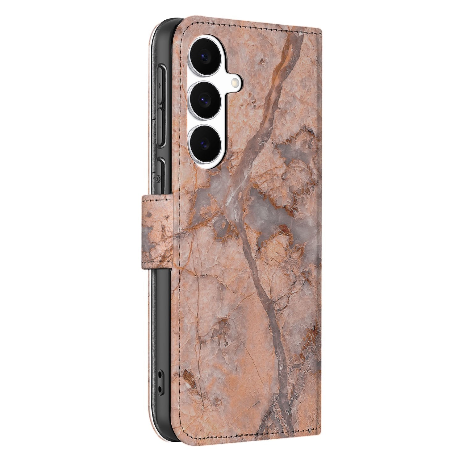 Samsung Galaxy S25 FE Bookcase Hoes Marmer Oranje Met Pasjes boekhoesje marmerdesign zijaanzicht