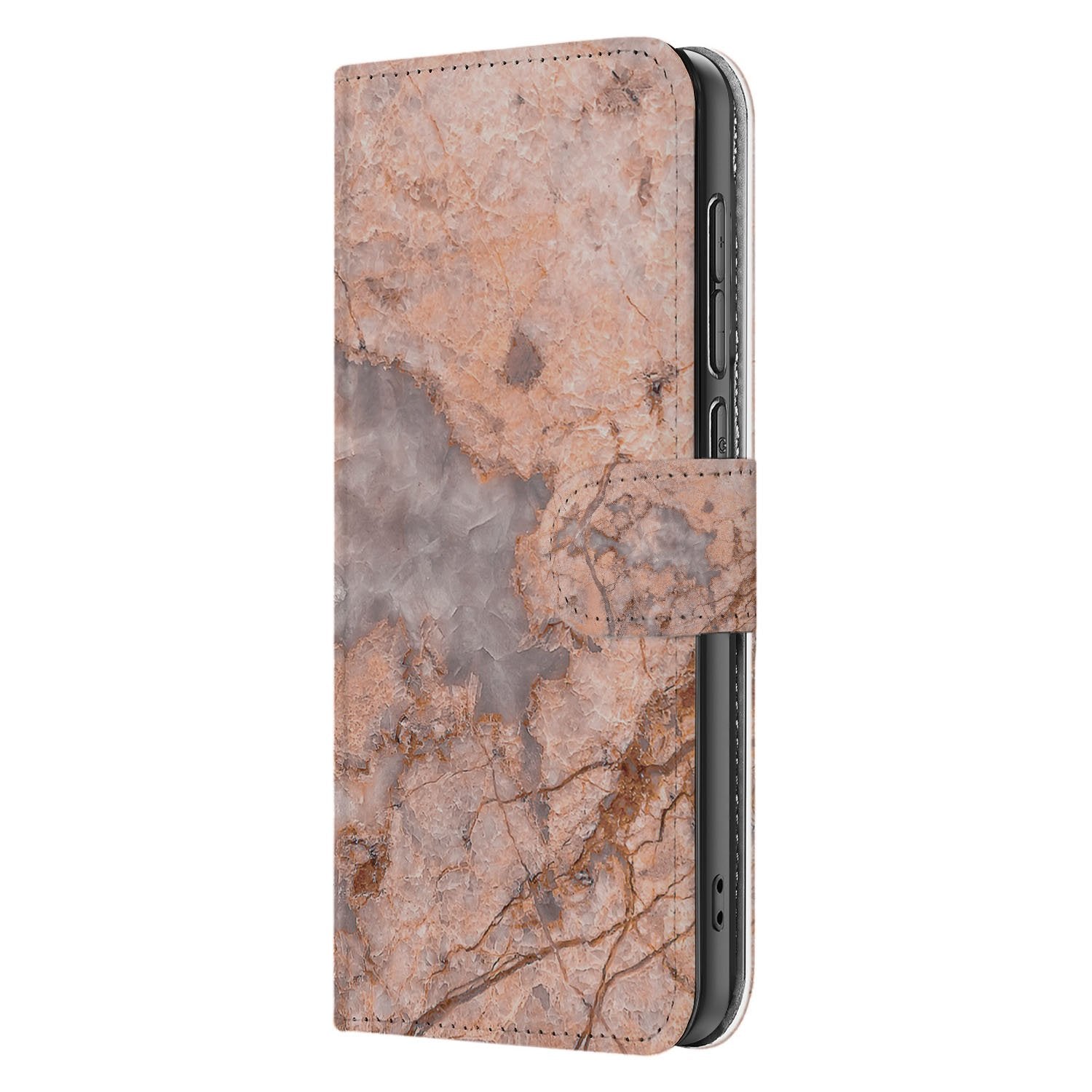 Samsung Galaxy S25 FE Bookcase Hoes Marmer Oranje Met Pasjes boekhoesje marmer oranje zijaanzicht