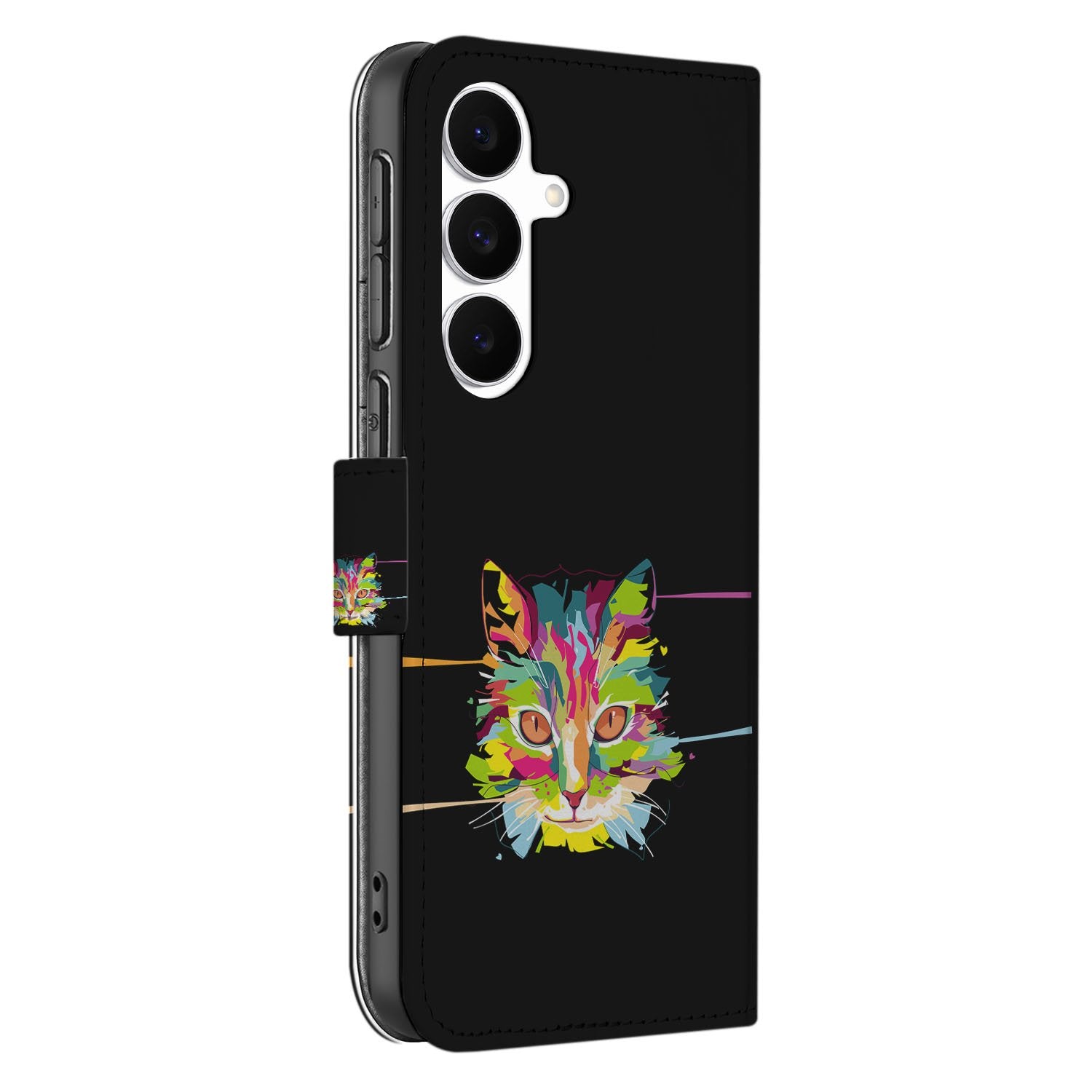 Samsung Galaxy S25 FE Bookcase Hoesje Cat Color Met Magnetische Sluiting kattenprint design aanzicht