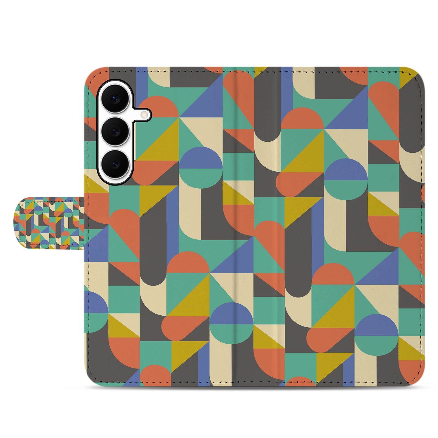Samsung Galaxy S25 FE Bookcase Hoesje Funky Retro Pasjes Kunstleer geometrisch patroon voorkant
