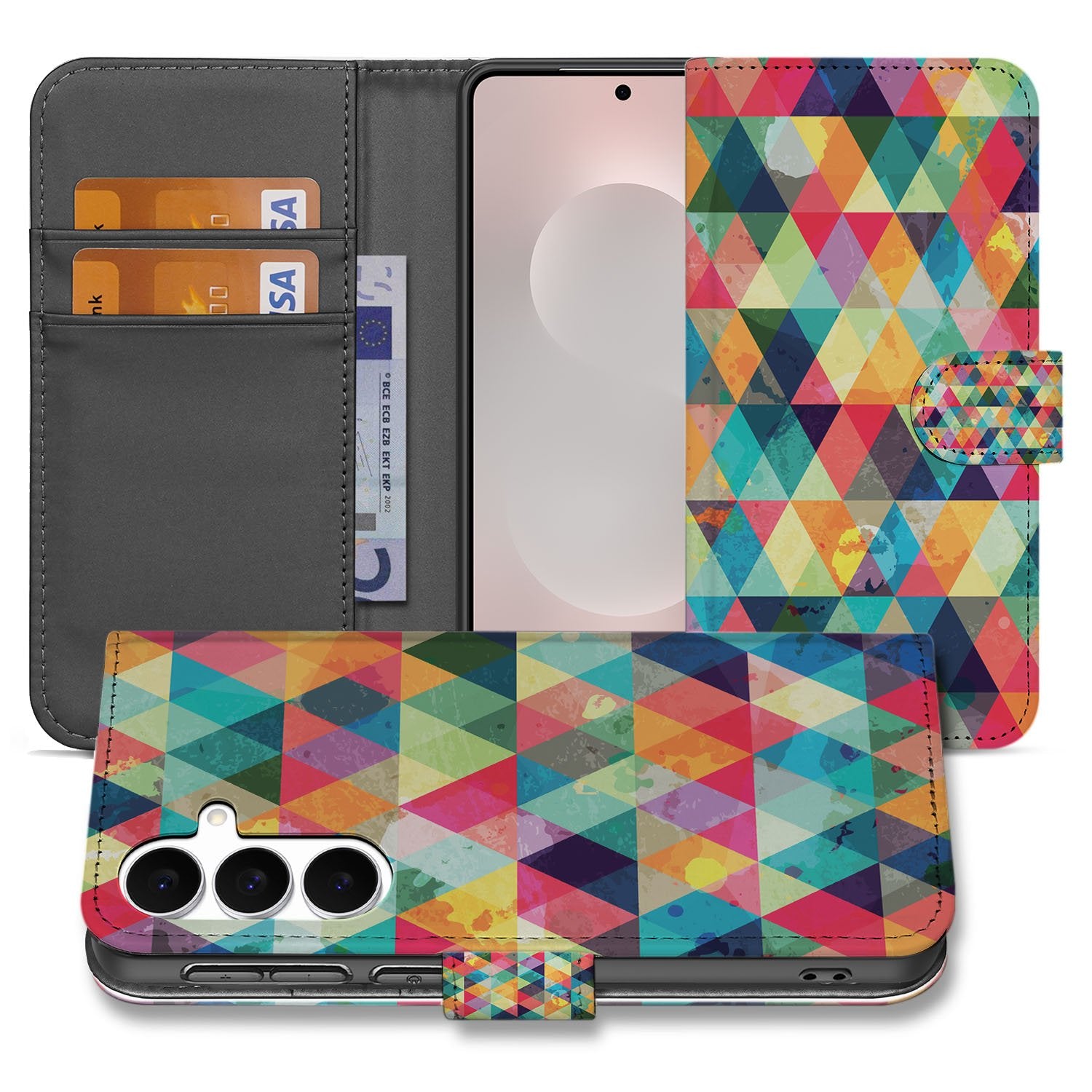Samsung Galaxy S25 FE Bookcase Hoesje Geruit Met 3 Pasjes bookcase geruit voorkant achterkant